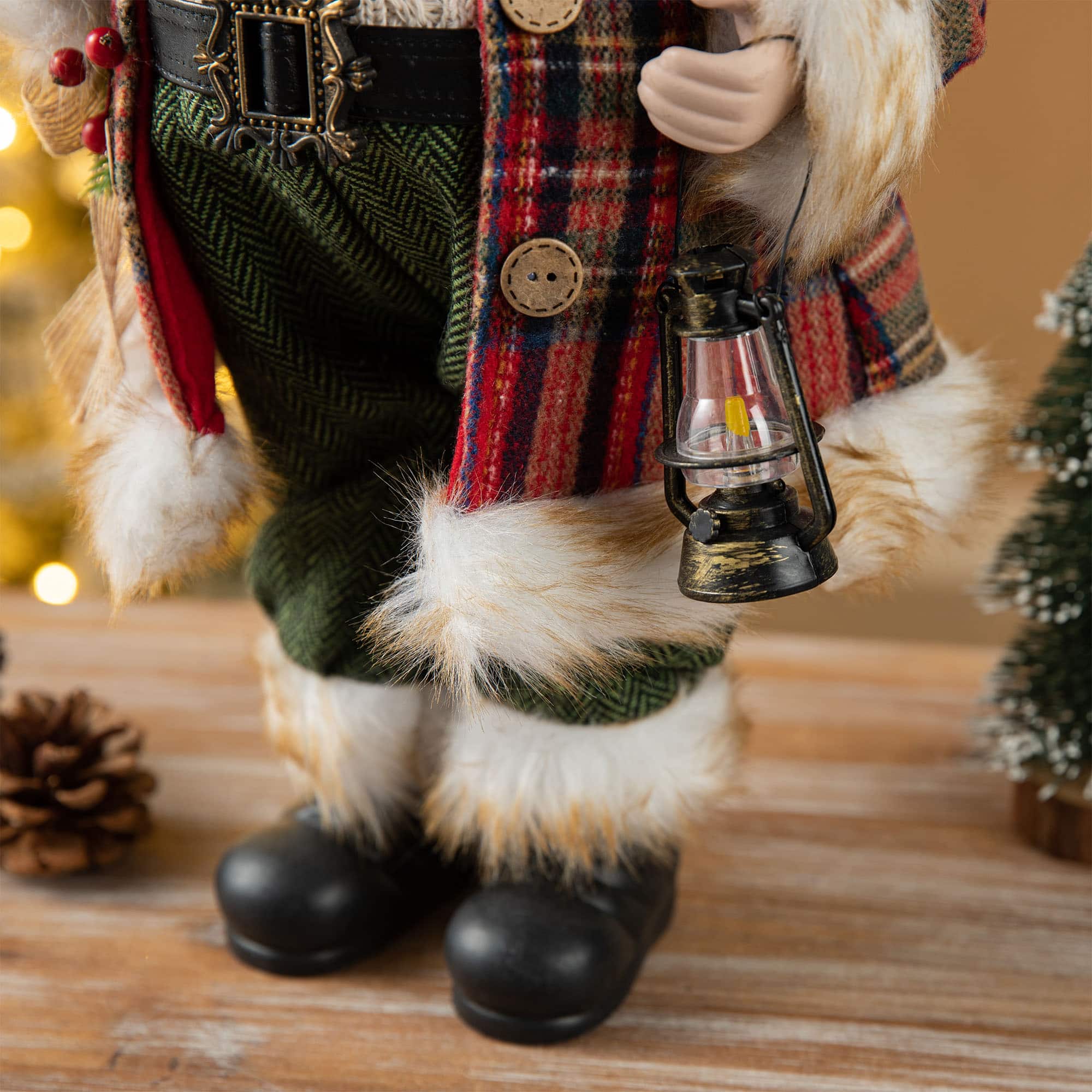 Glitzhome® 18" Faux Fur Christmas Woodland Santa Figurine