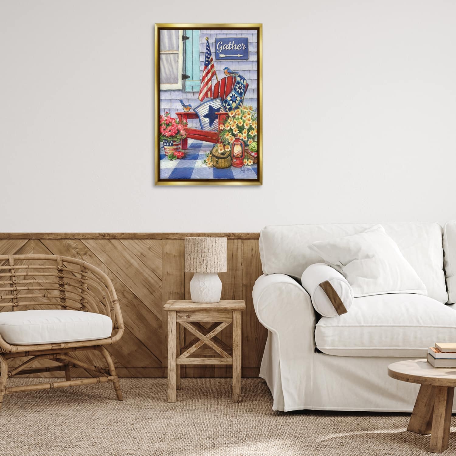 Stupell Industries Patriotic Porch View Floater Framed Art
