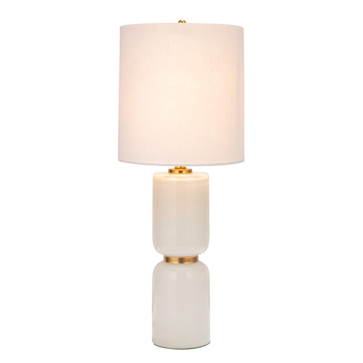 Hello Honey® 2ft. Stacked Glass Base Table Lamp with White Cotton Drum Shade
