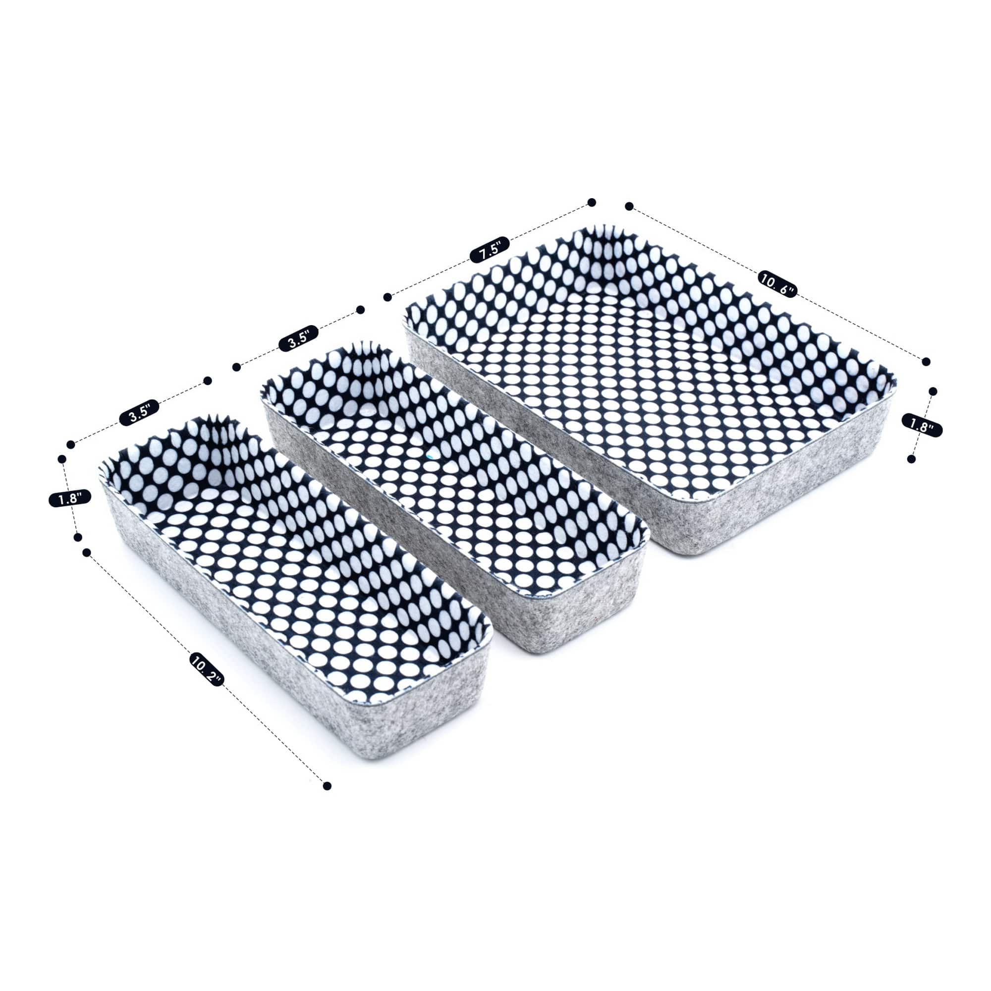 Welaxy Felt 3 Piece Polka Dot Drawer Organizer Set