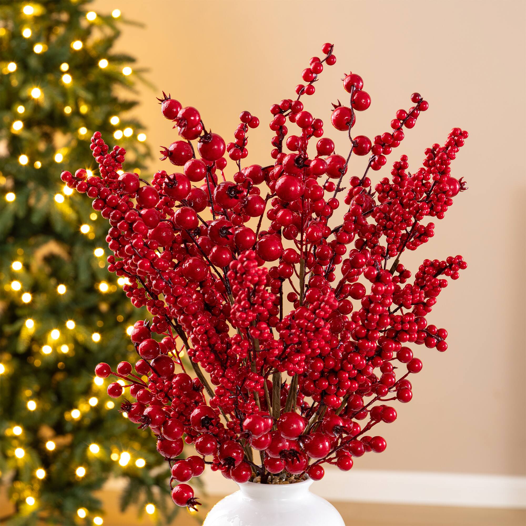 Glitzhome® 24" Christmas Berry Vase Centerpiece