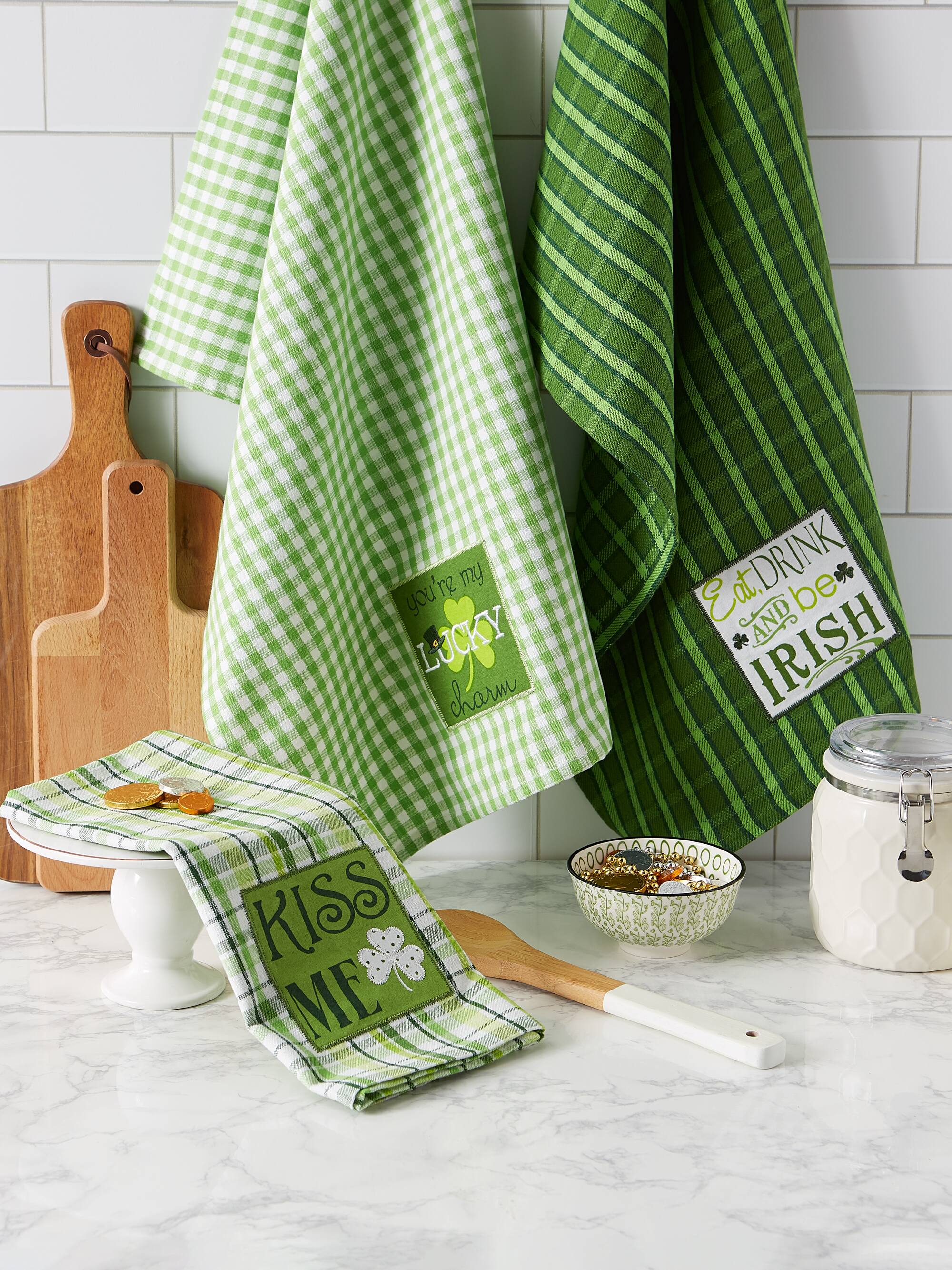 DII® St Patty's Day Embroidered Dishtowels, 3ct.