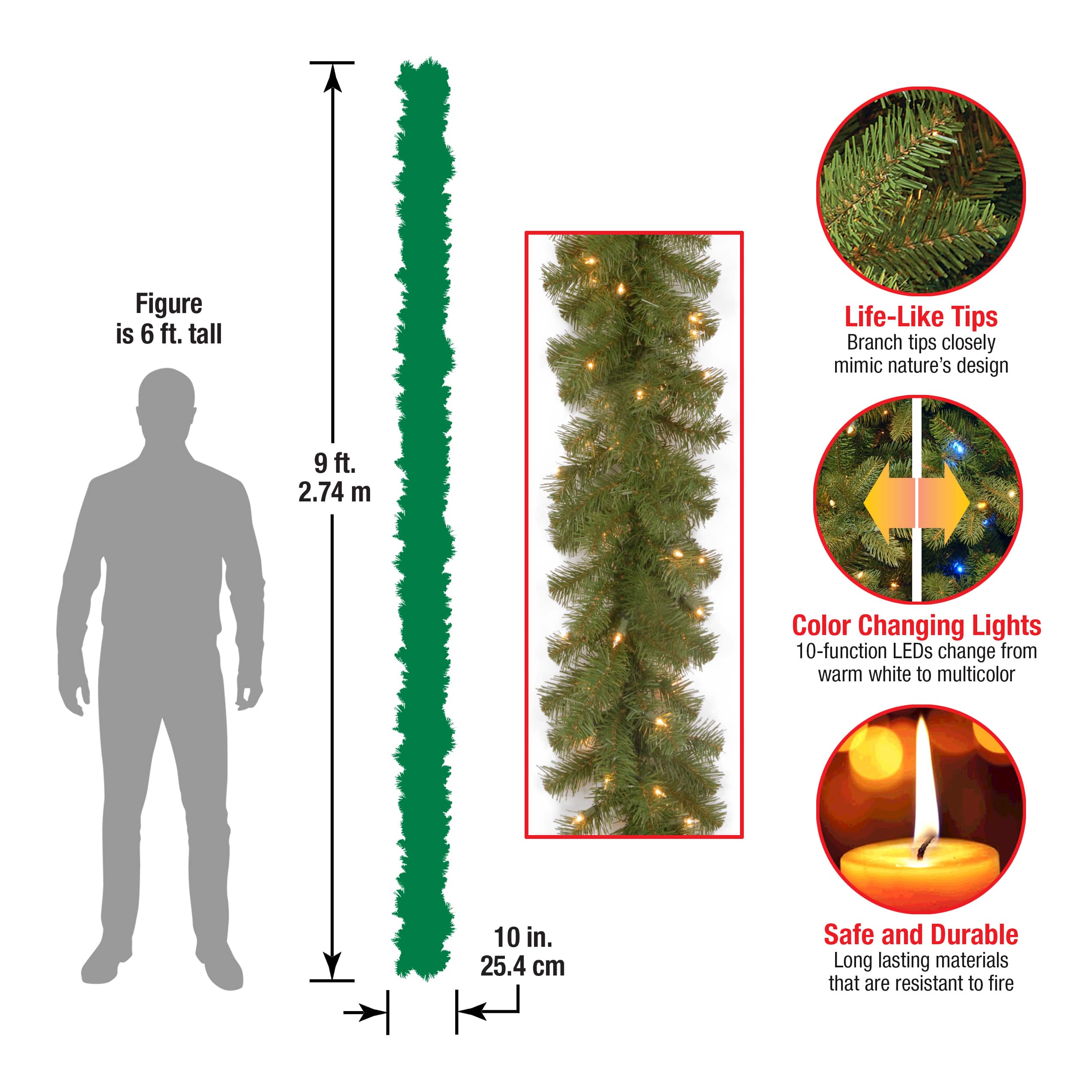 9' x 10" Pre-lit North Valley® Spruce Artificial Christmas Garland with 50 Battery Operated Dual LED Lights