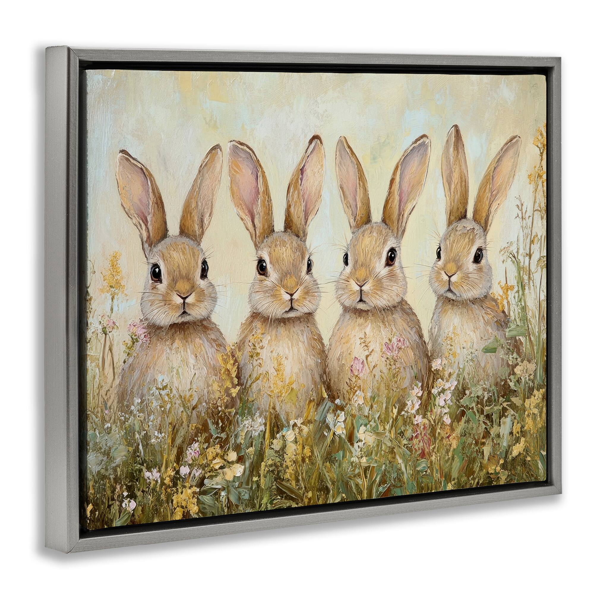 Stupell Industries Four Bunnies in Flowers Floating Frame Wall Art