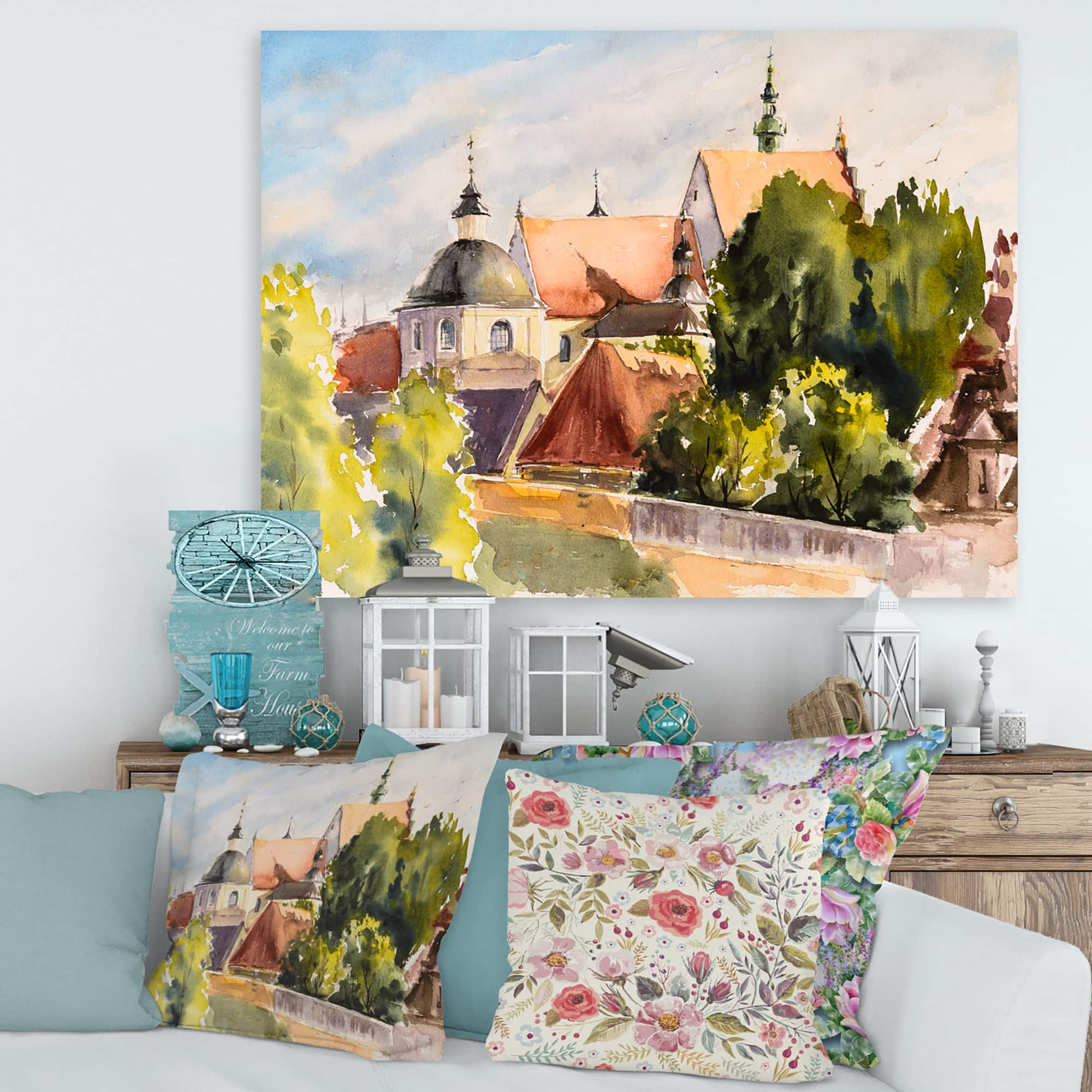 Designart - View of Old Polish City In Nature - Traditional Canvas Wall Art Print