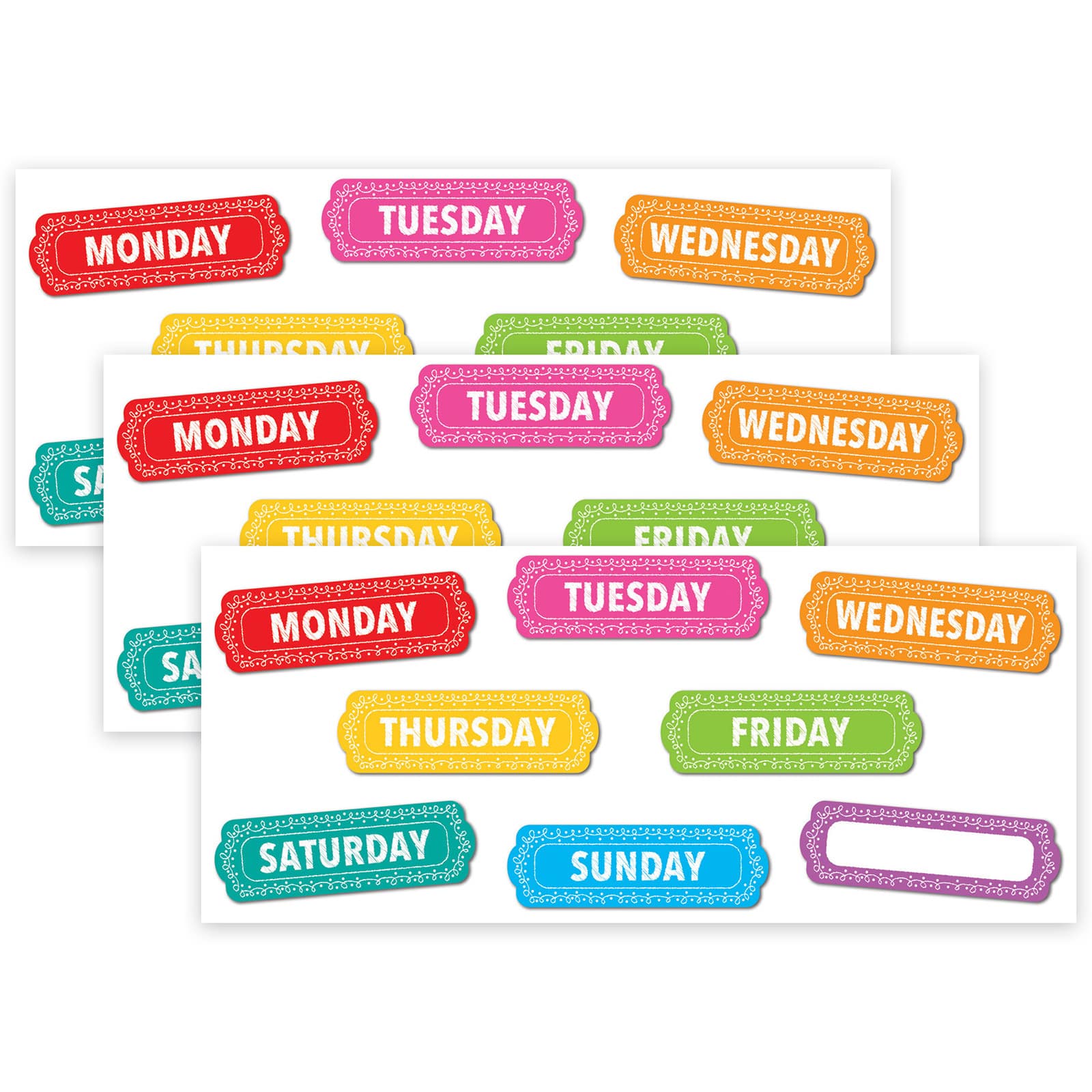 Ashley Productions Days of the Week Magnetic Die-Cut Timesavers & Labels, 3 Packs of 8