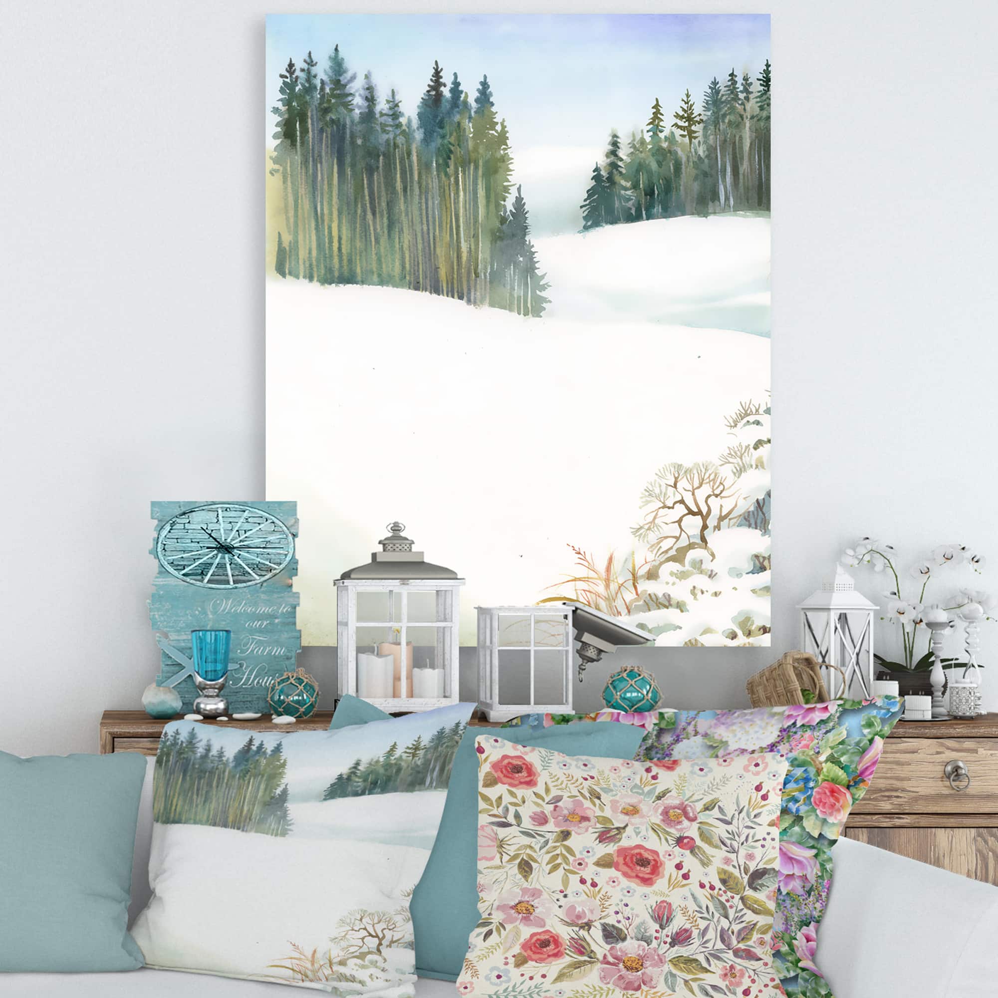 Designart - Pine Forest In Snowy Winter Landscape - Traditional Canvas Wall Art Print