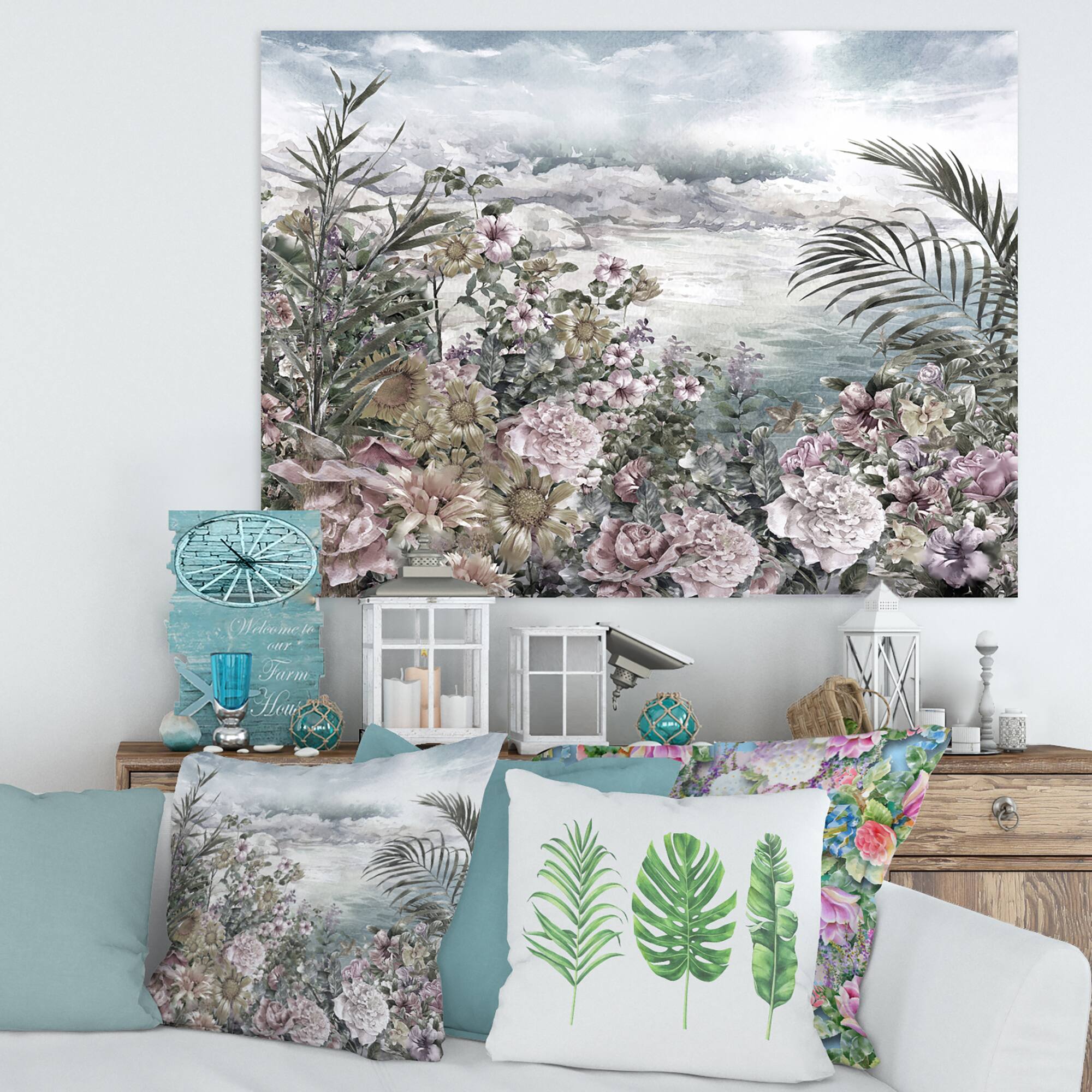Designart - Retro Flowers By The Sea Side
