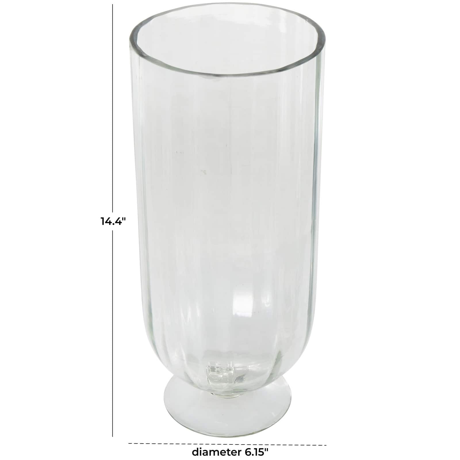 Clear Glass Ribbed Fluted Decorative Candle Holder with Elevated Base