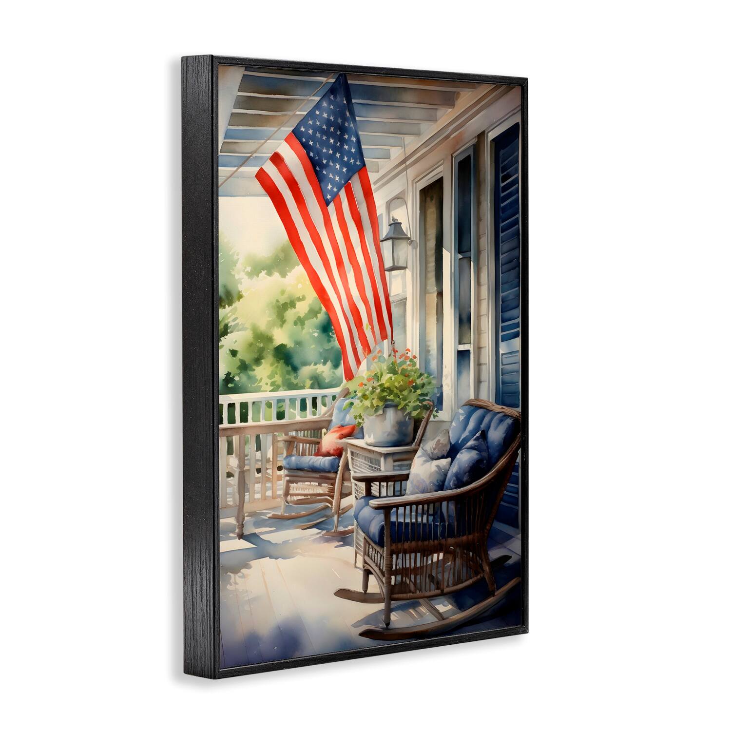 Stupell Industries Porch with American Flag Framed Giclee Art