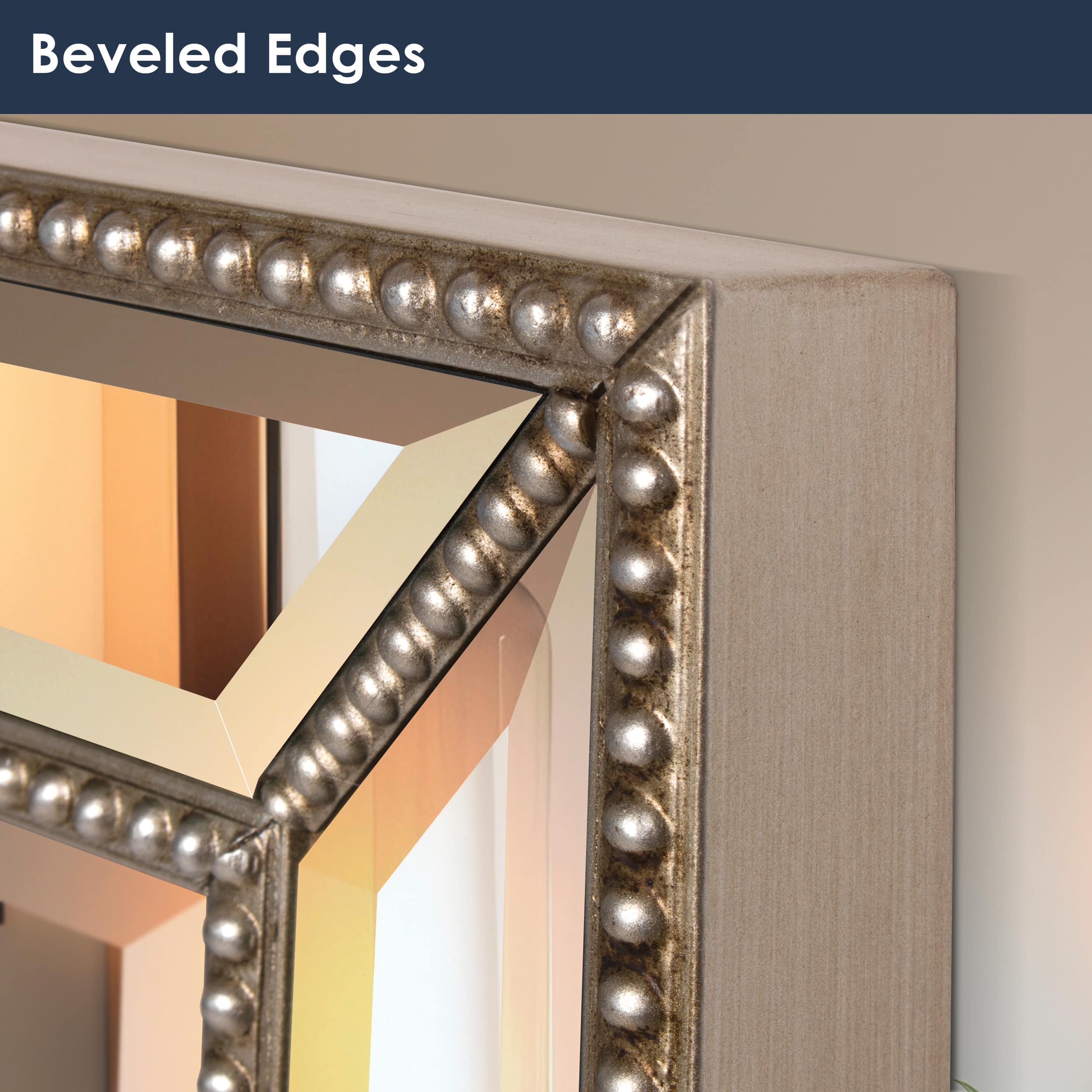Head West Beaded Champagne Silver Framed Wall Vanity Mirror