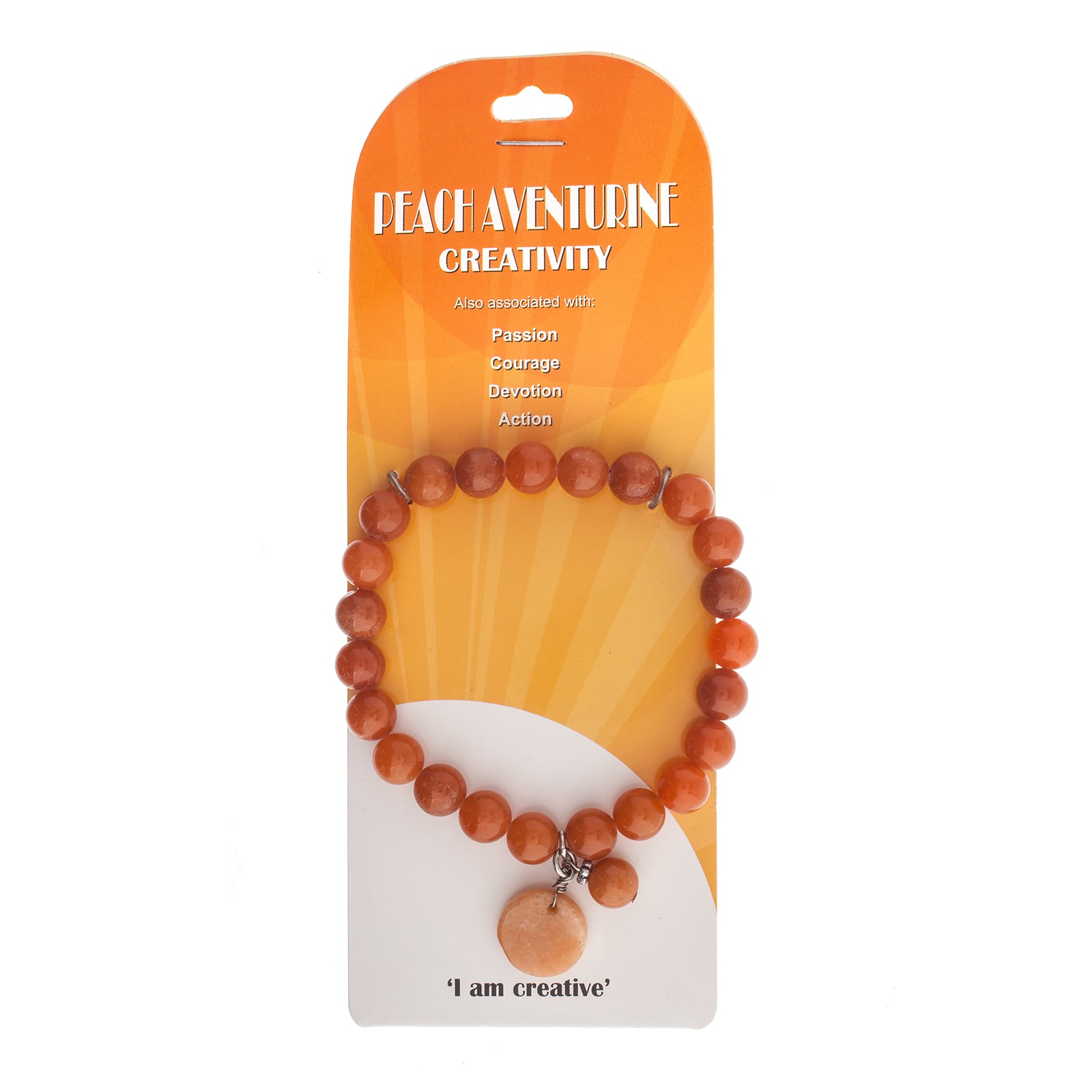 John Bead Peach Aventurine Round Bead Stretch Bracelet with Circle Charm