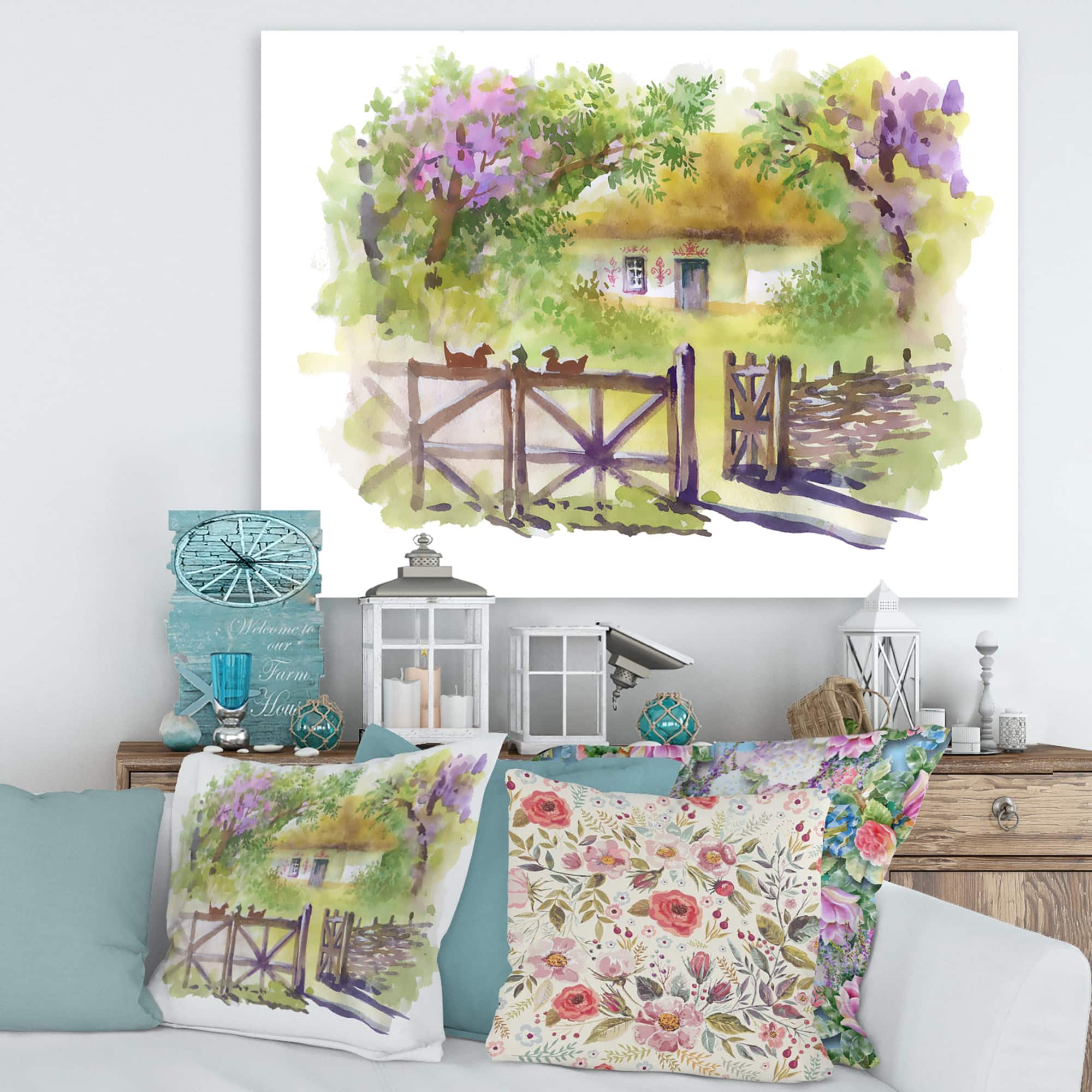 Designart - Painting Of Rustic Cottage In The Woods - Traditional Canvas Wall Art Print