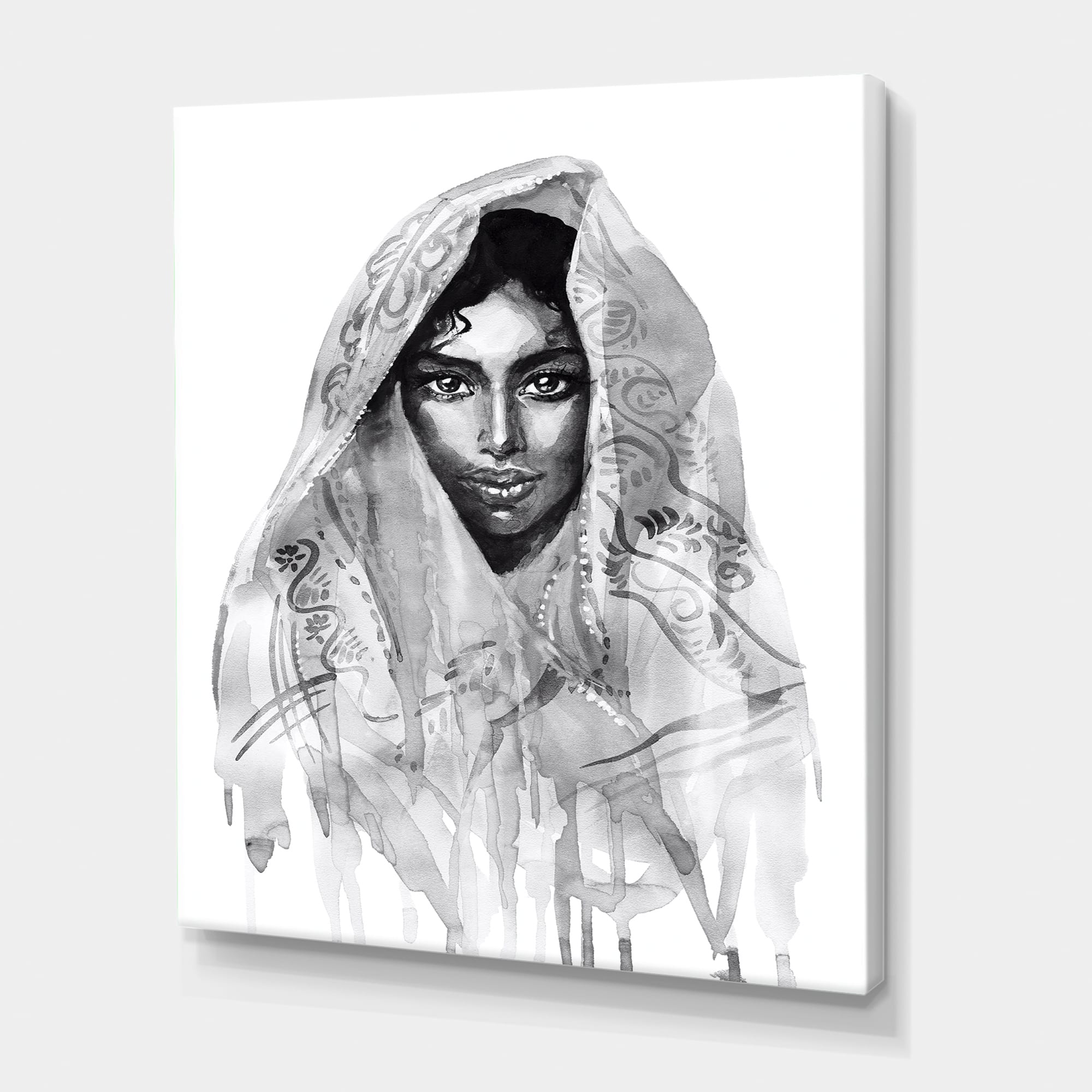 Designart - Monochrome Portrait of Young Indian Woman I - Modern Canvas Wall Art Print