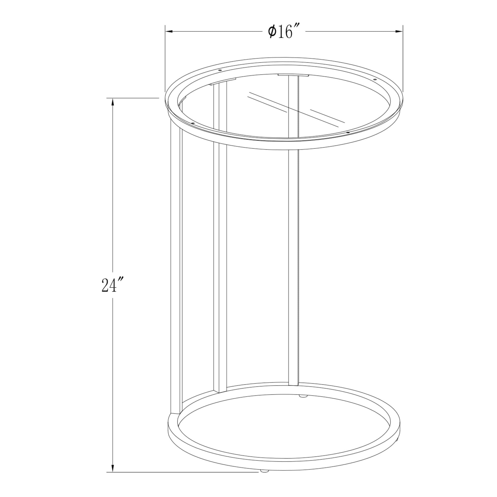 16" Gold Round C Table with Glass Top