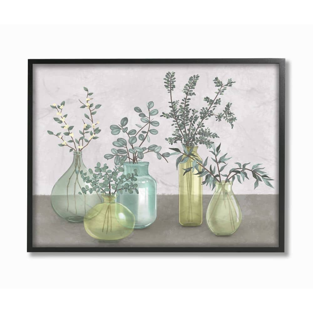 Stupell Industries Plants In Vases Neutral Grey Design Framed Wall Art