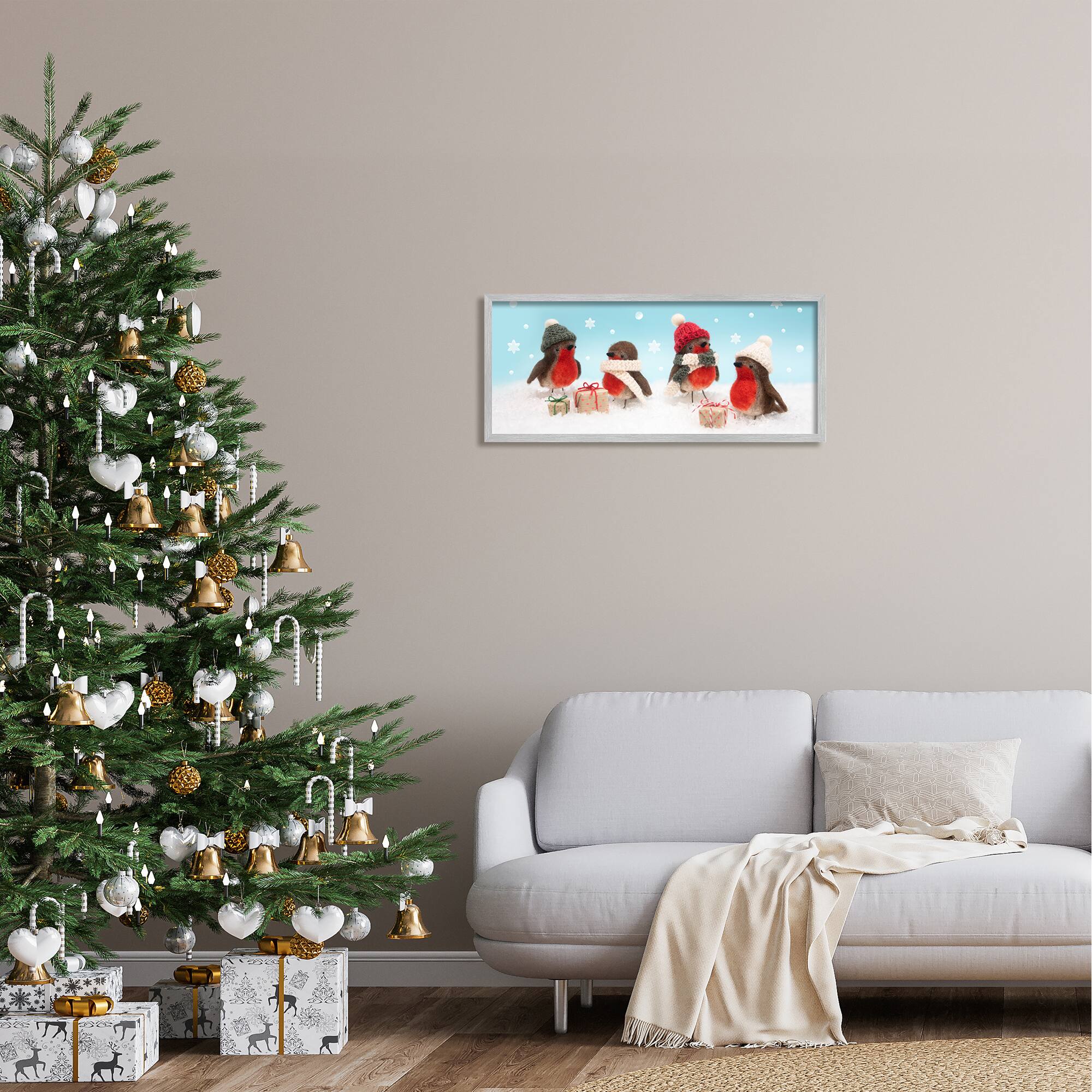 Stupell Industries Birds & Christmas Gifts Snowflakes Framed Giclee Art