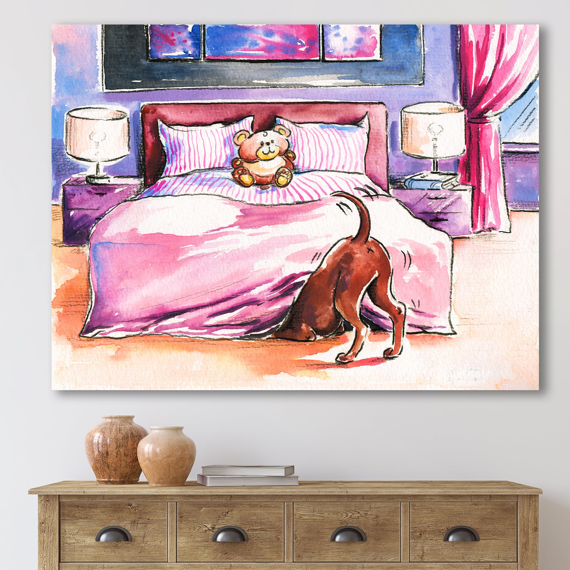 Designart - Brown Dog Looking Under the Bed