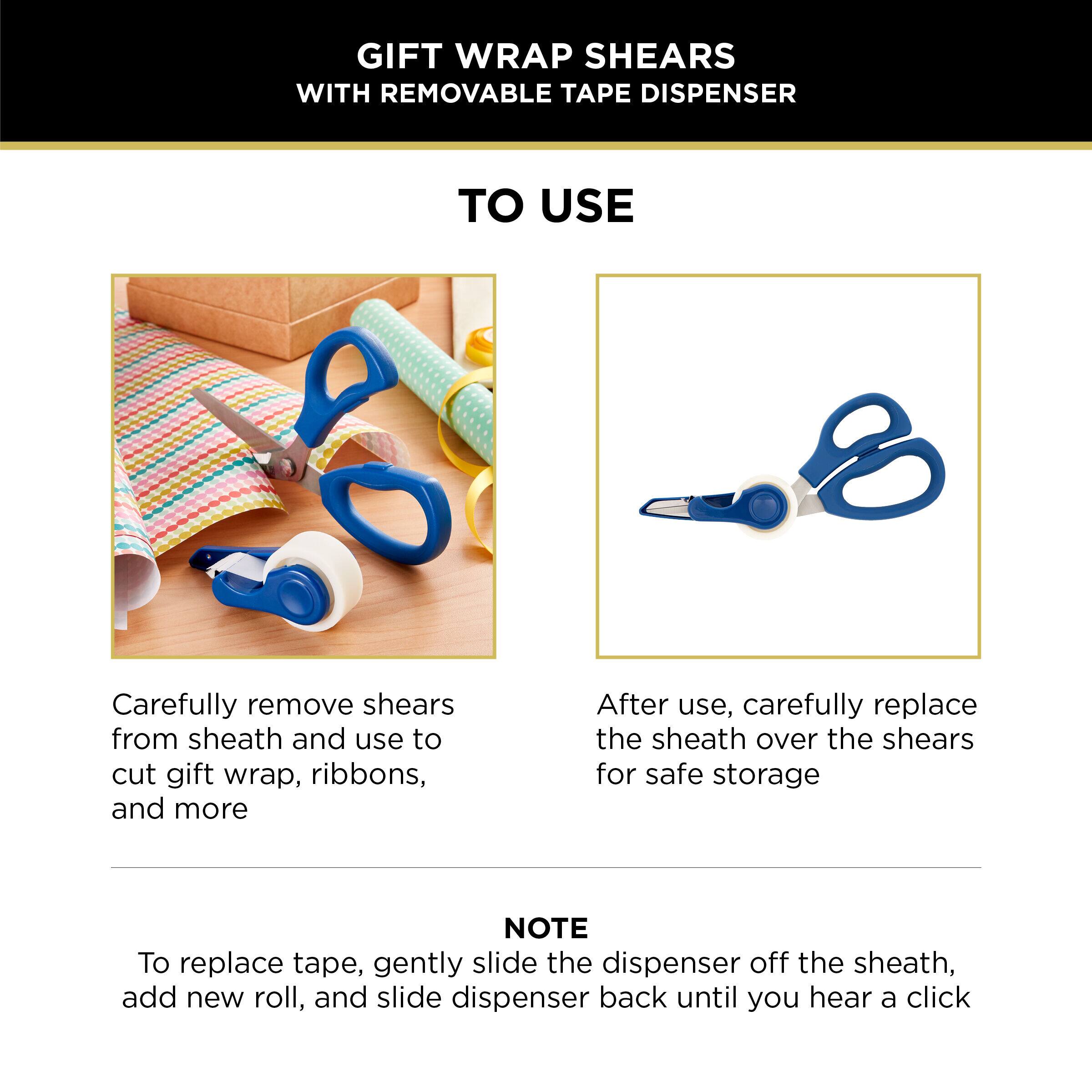 Sabatier 2-in-1 All-Purpose Gift Wrap Scissors with Removable Tape Dispenser Blade Cover