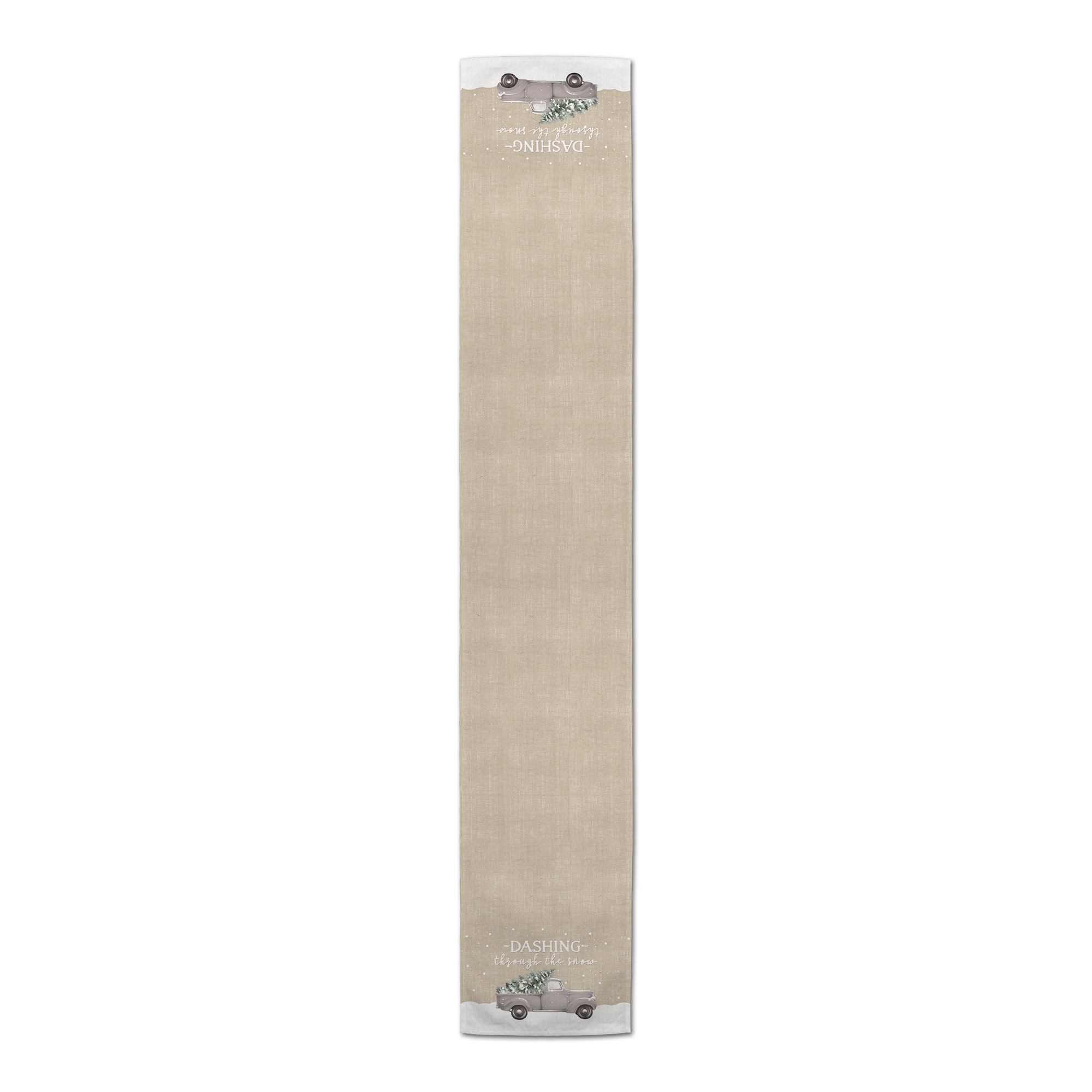 Dashing Through the Snow Painted Tree Truck 16x72 Poly Twill Table Runner