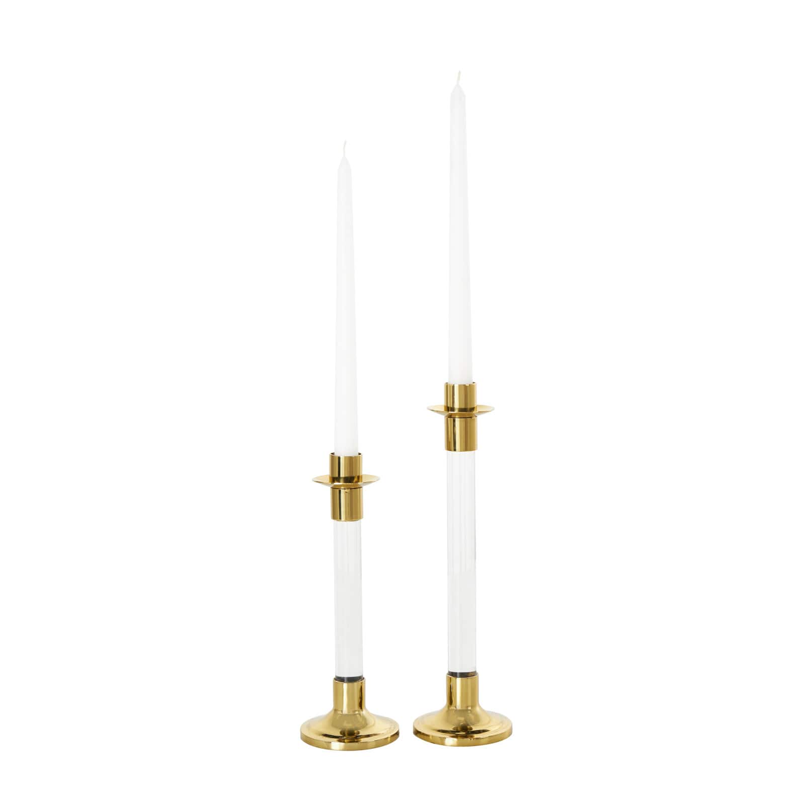 Gold Stainless Steel Candle Holder with Clear Glass Center Set
