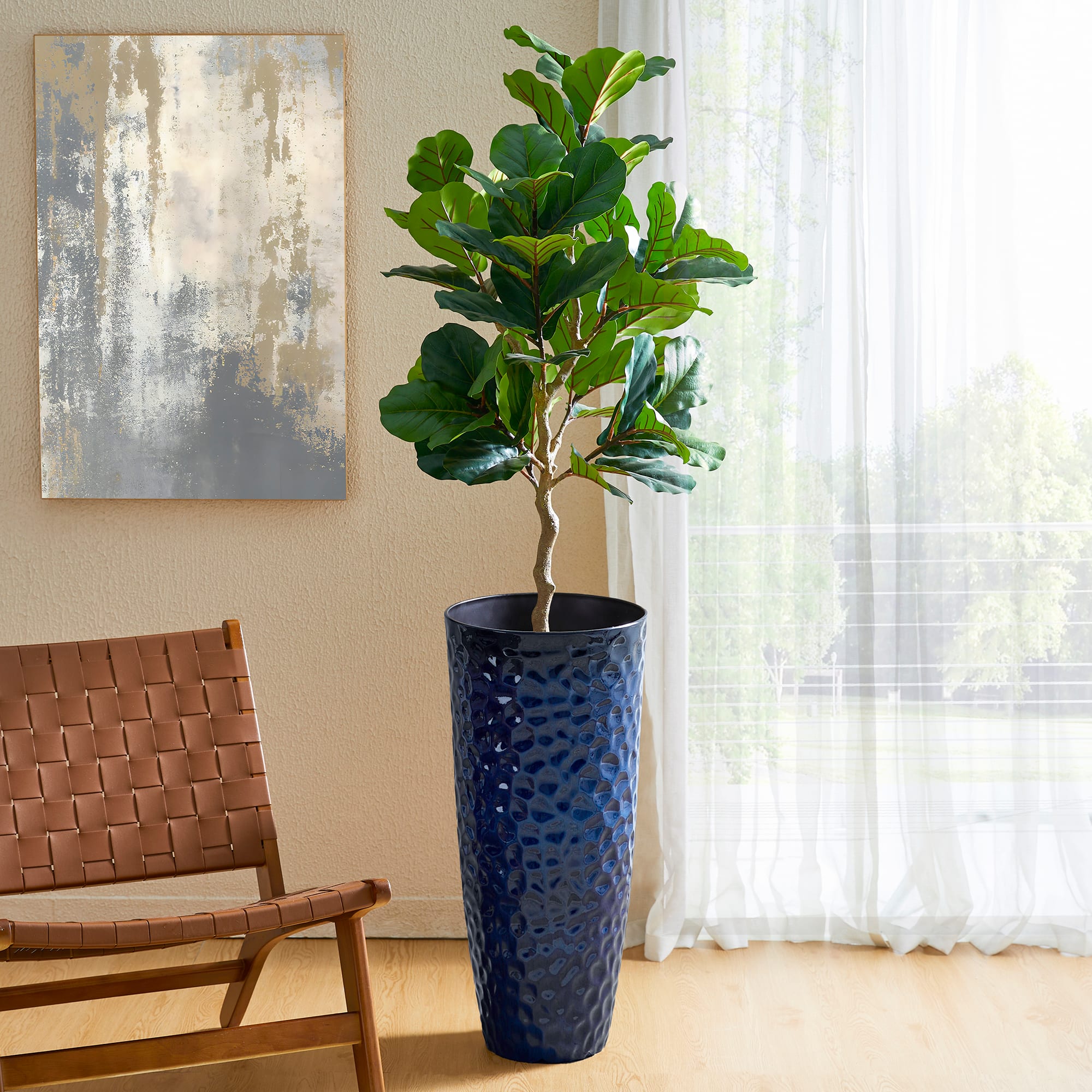 Glitzhome® 31" Eco-Friendly Honeycomb Textured Tall Plastic Planters, 2ct.