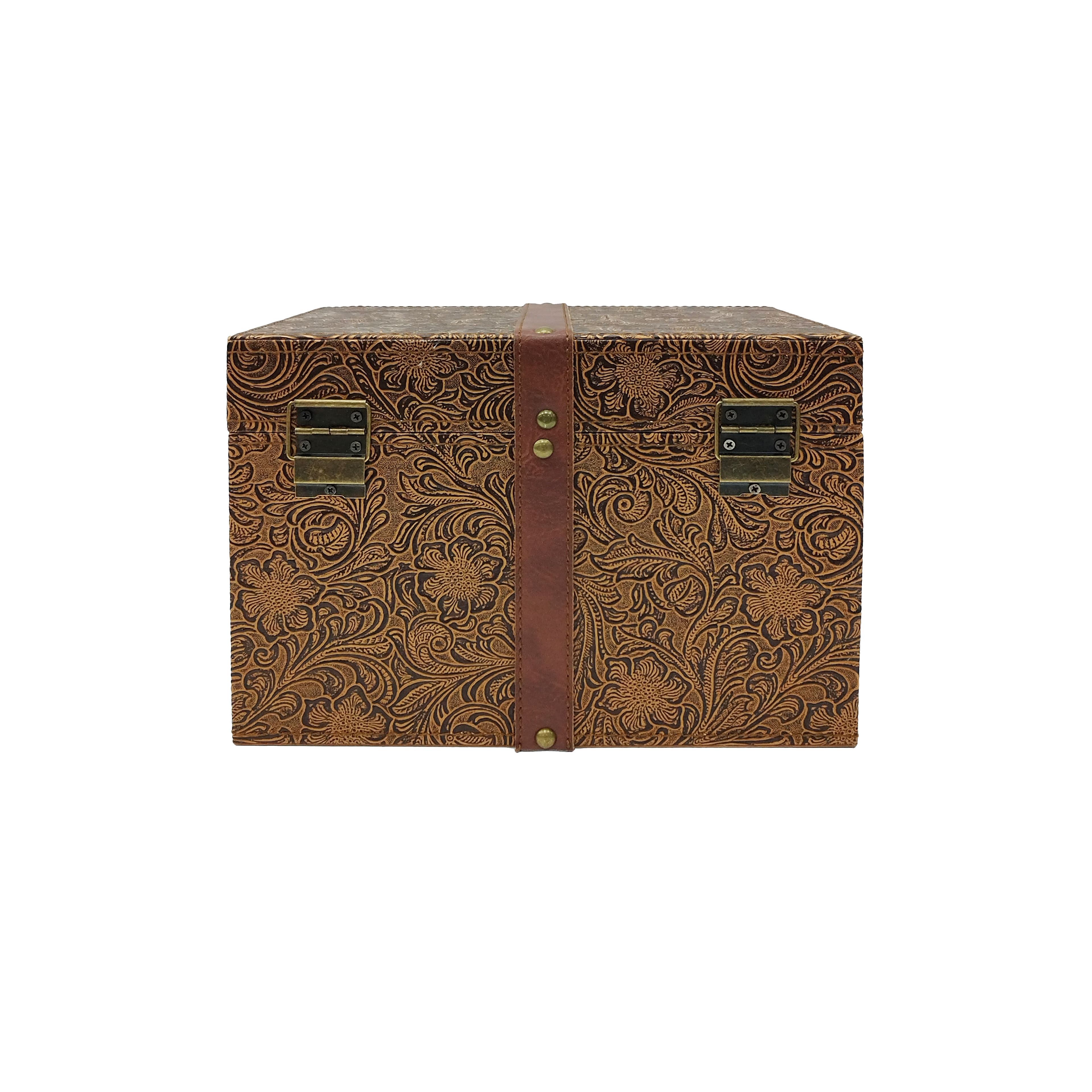 Brown Floral Embossed Faux Leather Box by Ashland
