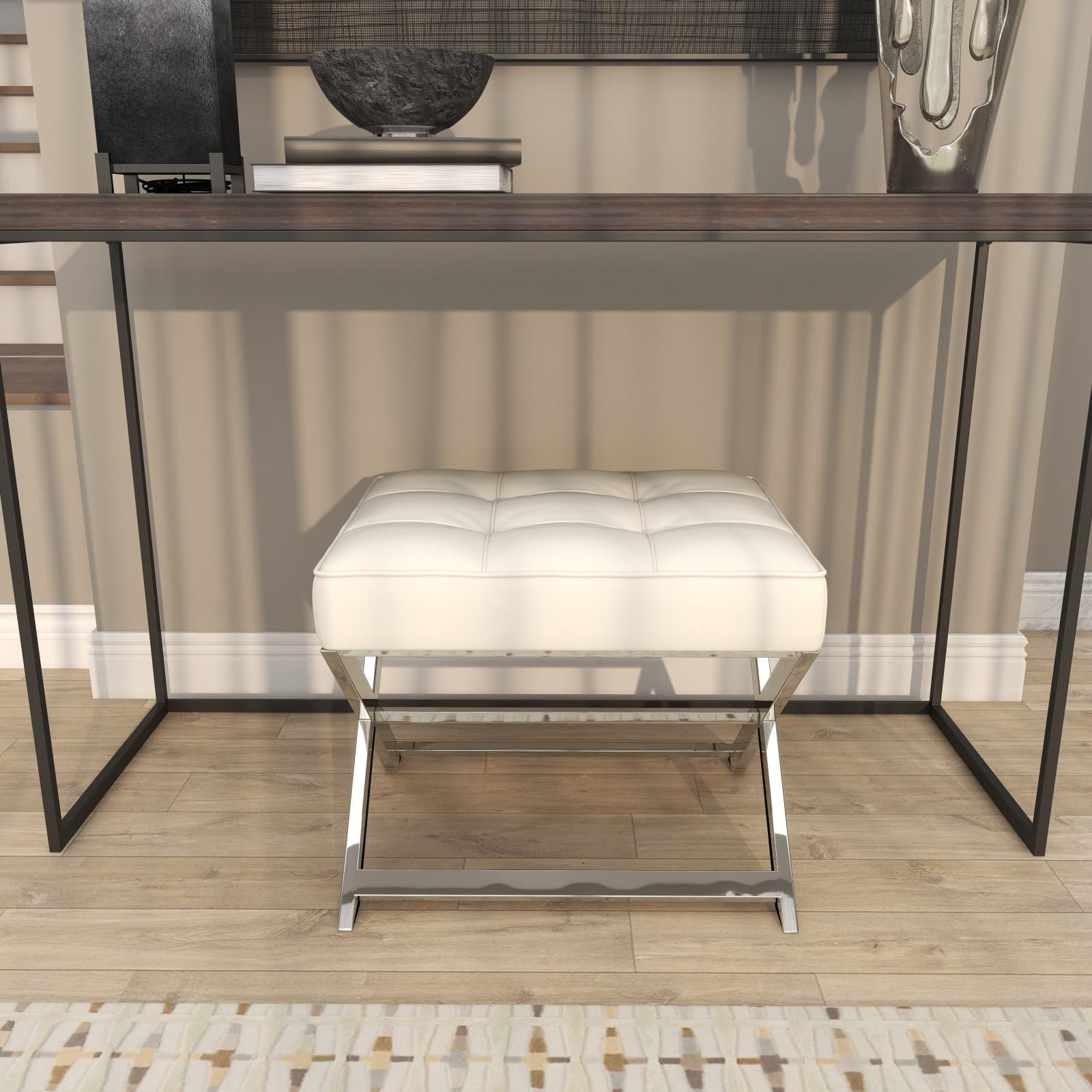 19" Leather Stool with Stainless Steel Supports