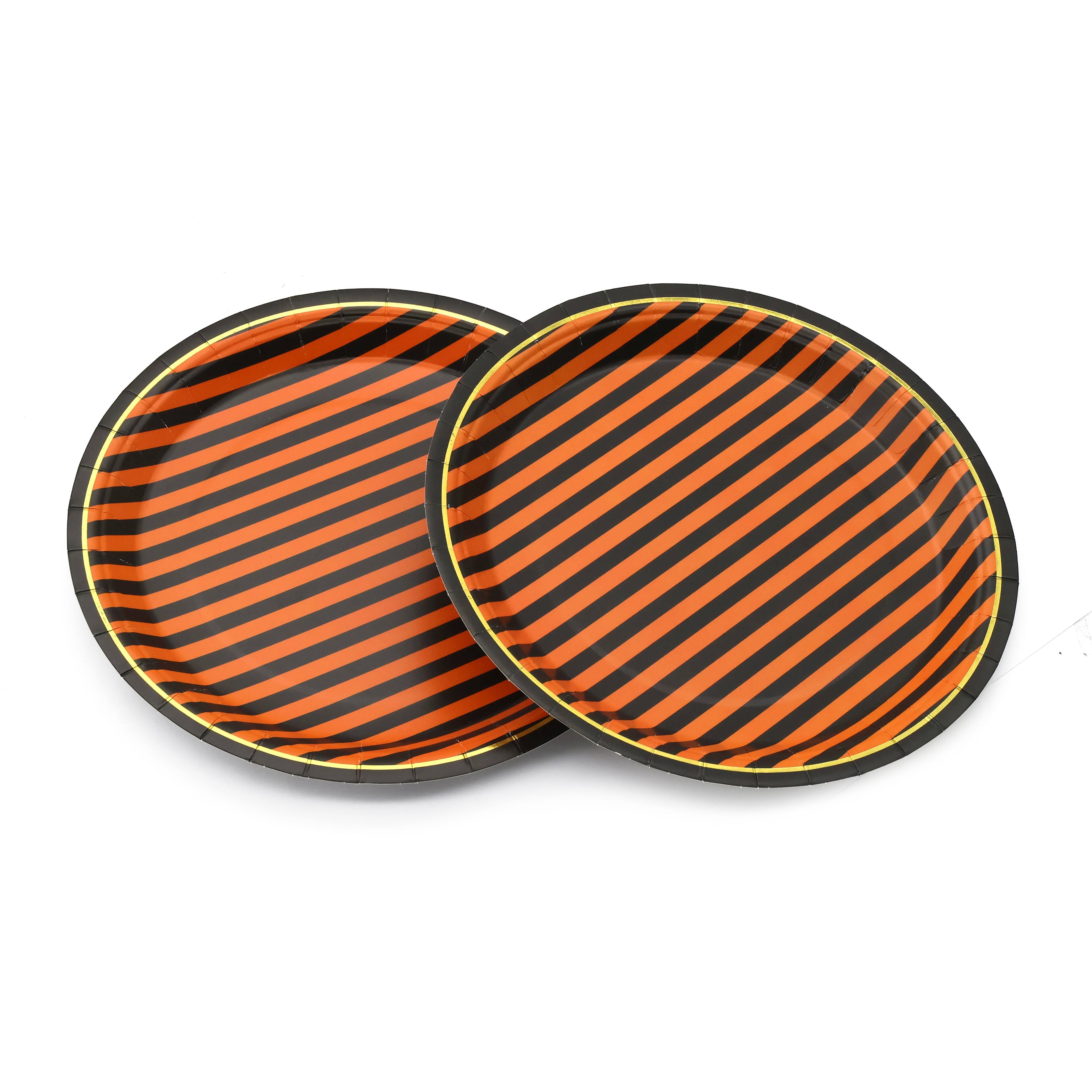 9" Halloween Orange & Black Striped Dinner Plates, 10ct. by Celebrate It™