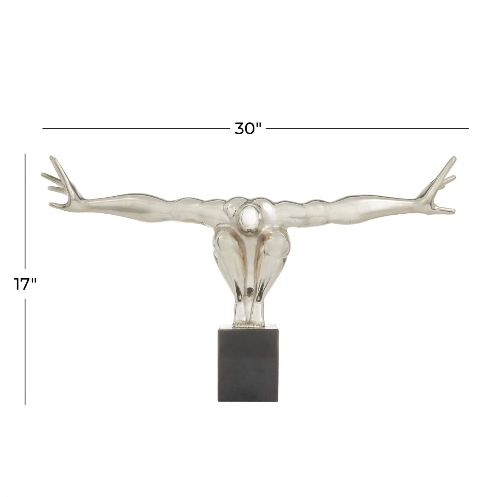 Silver Aluminum Contemporary People Sculpture, 30" x 5" x 17"