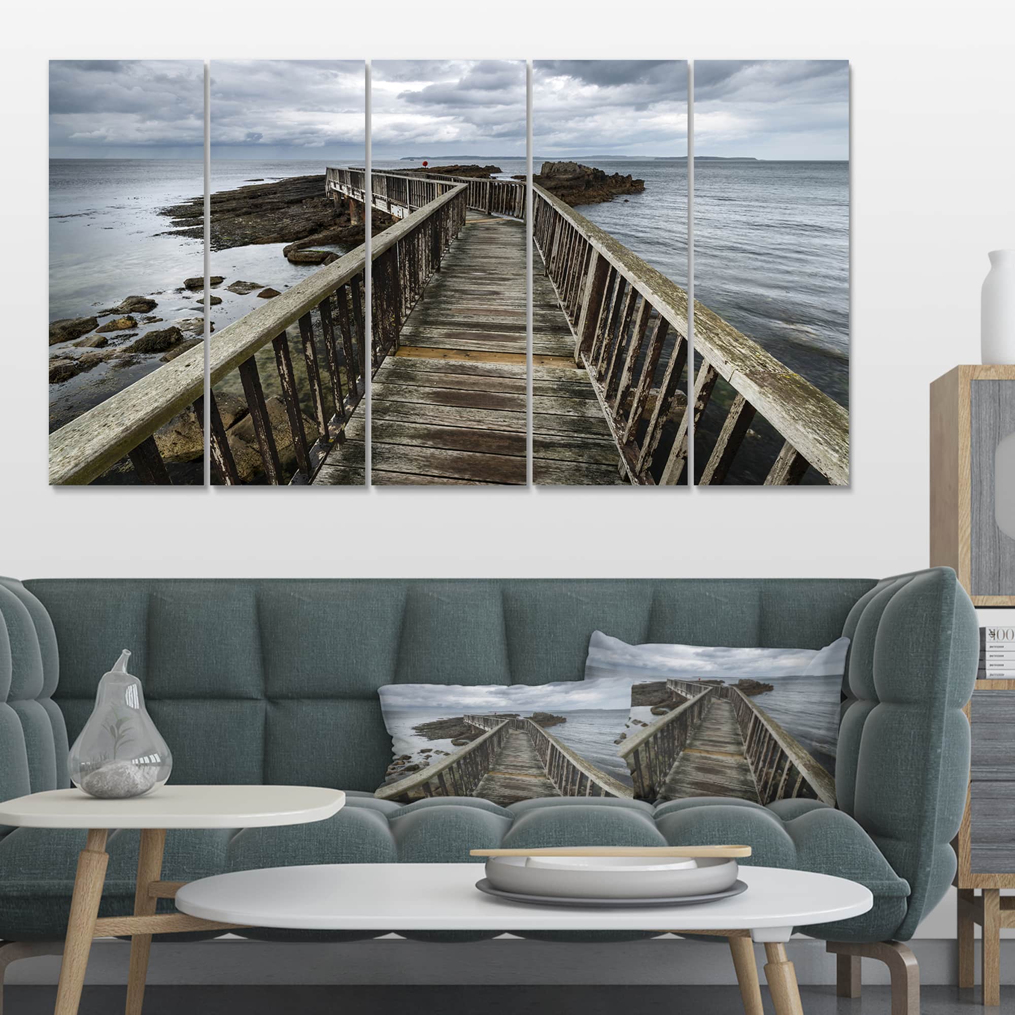 Designart - Wooden Pier on North Irish Coastline - Sea Bridge Canvas Art Print