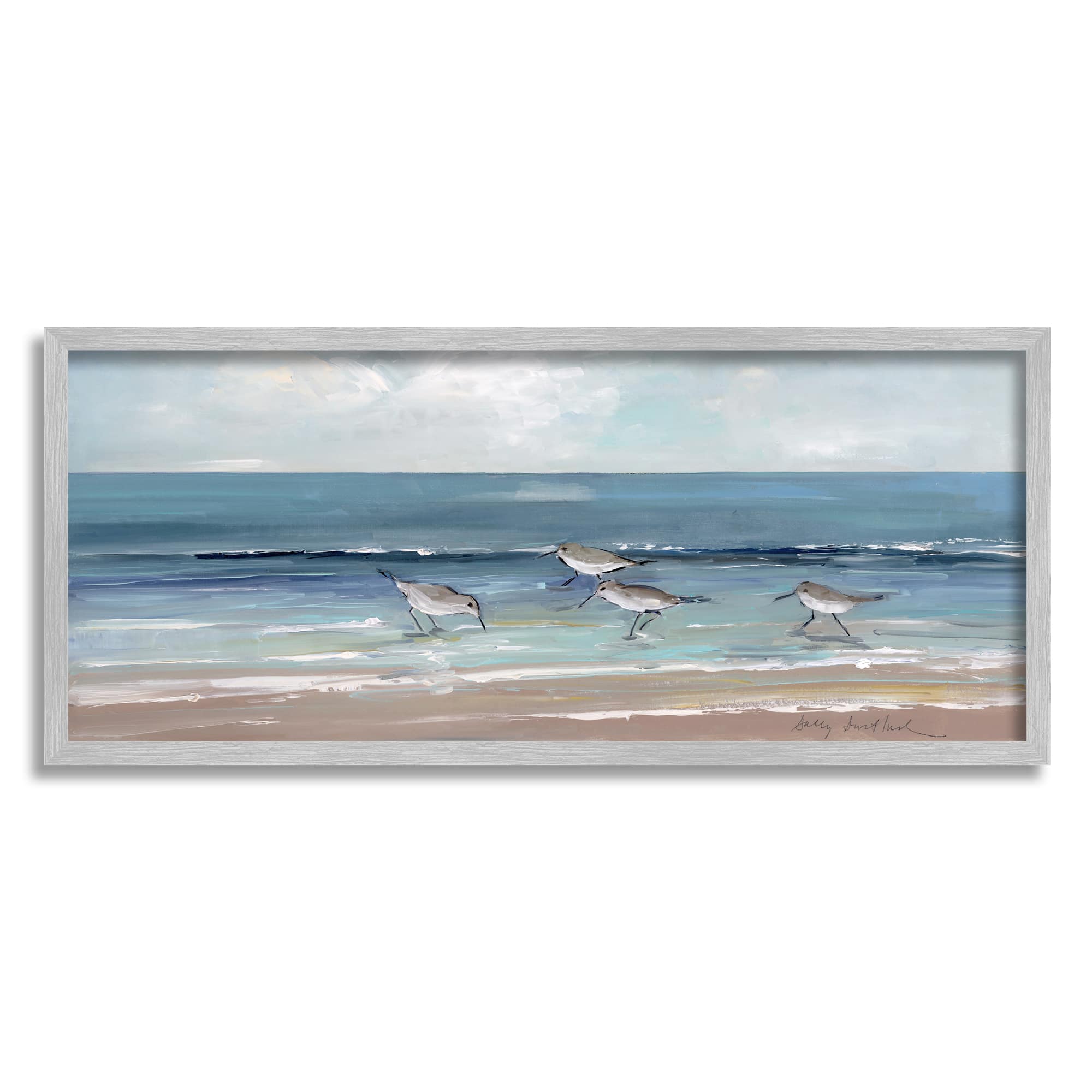 Stupell Industries Sandpipers Birds Cloudy Sky Beach Shore Painting Framed Giclee Art