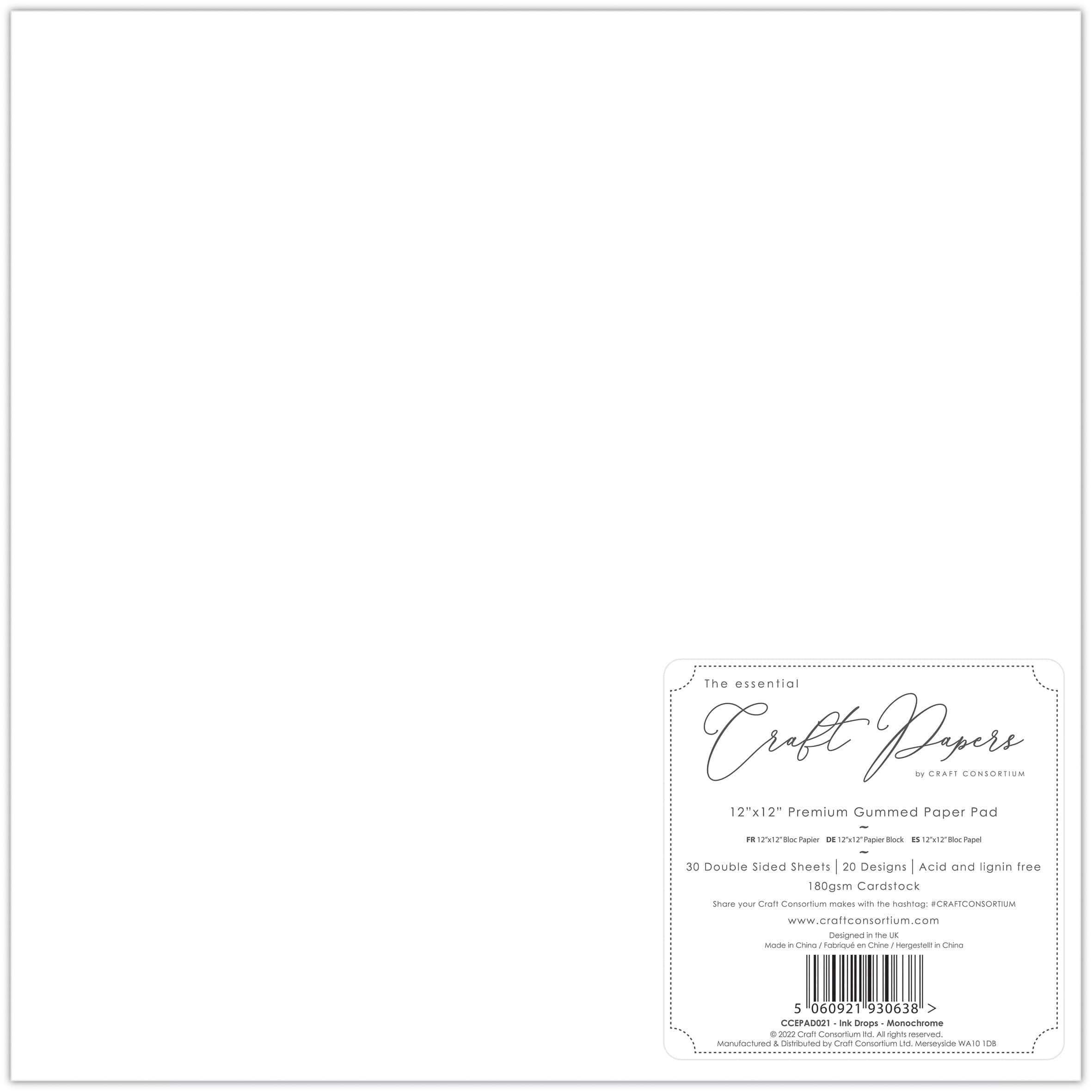 Craft Consortium Ink Drops Monochrome Double-Sided Paper Pad, 12" x 12"