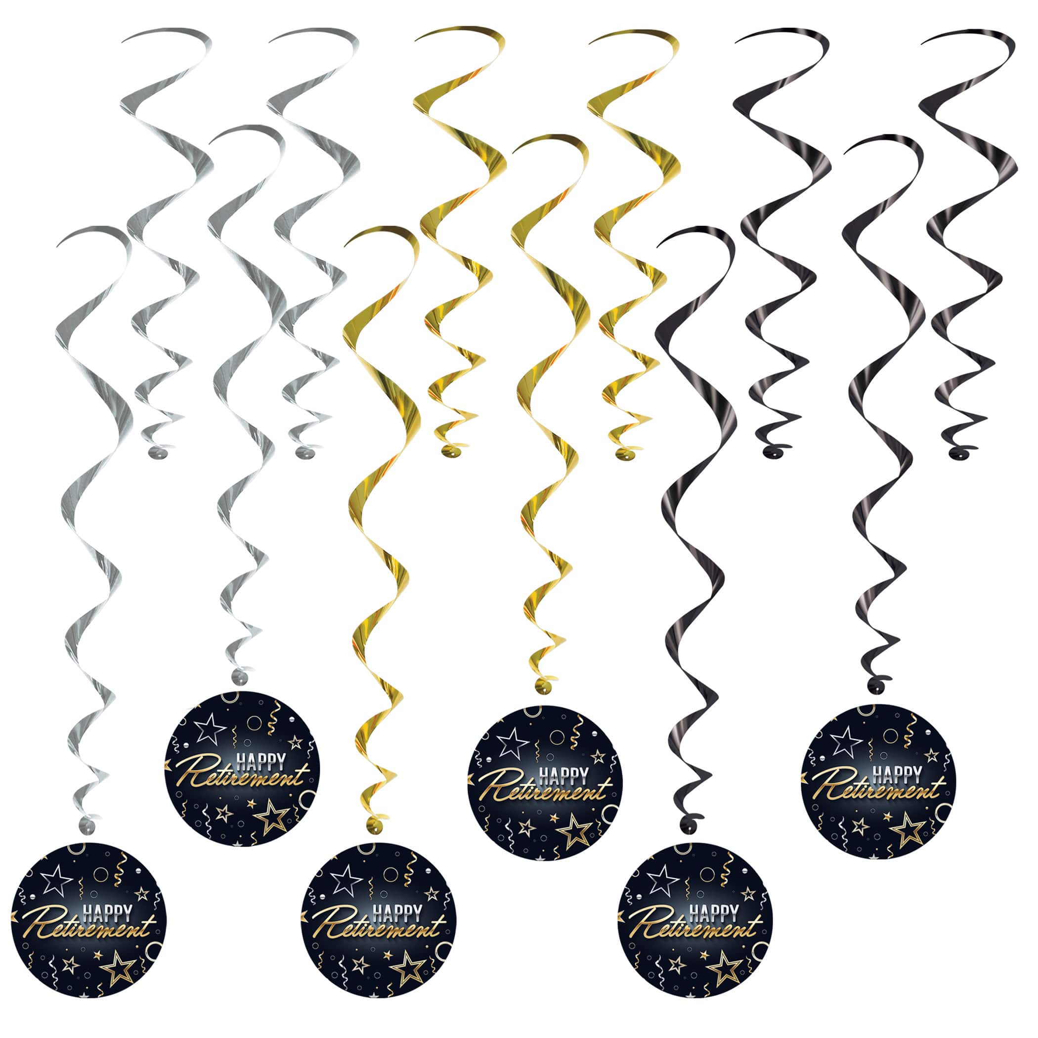 Beistle Metallic Happy Retirement Whirls, 12ct.