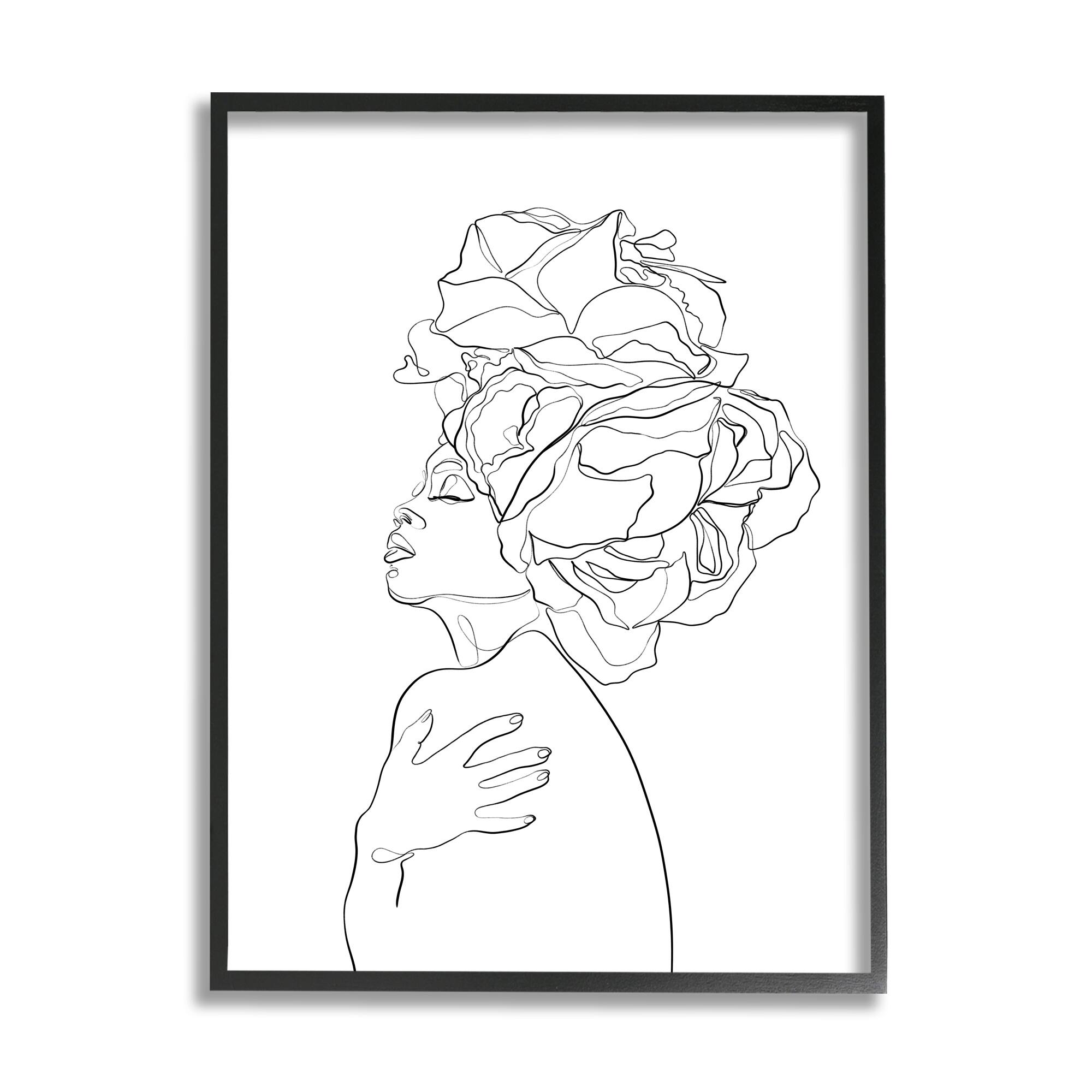 Stupell Industries Woman Slouching with Headwrap Minimalism Linework in Black Frame Wall Art