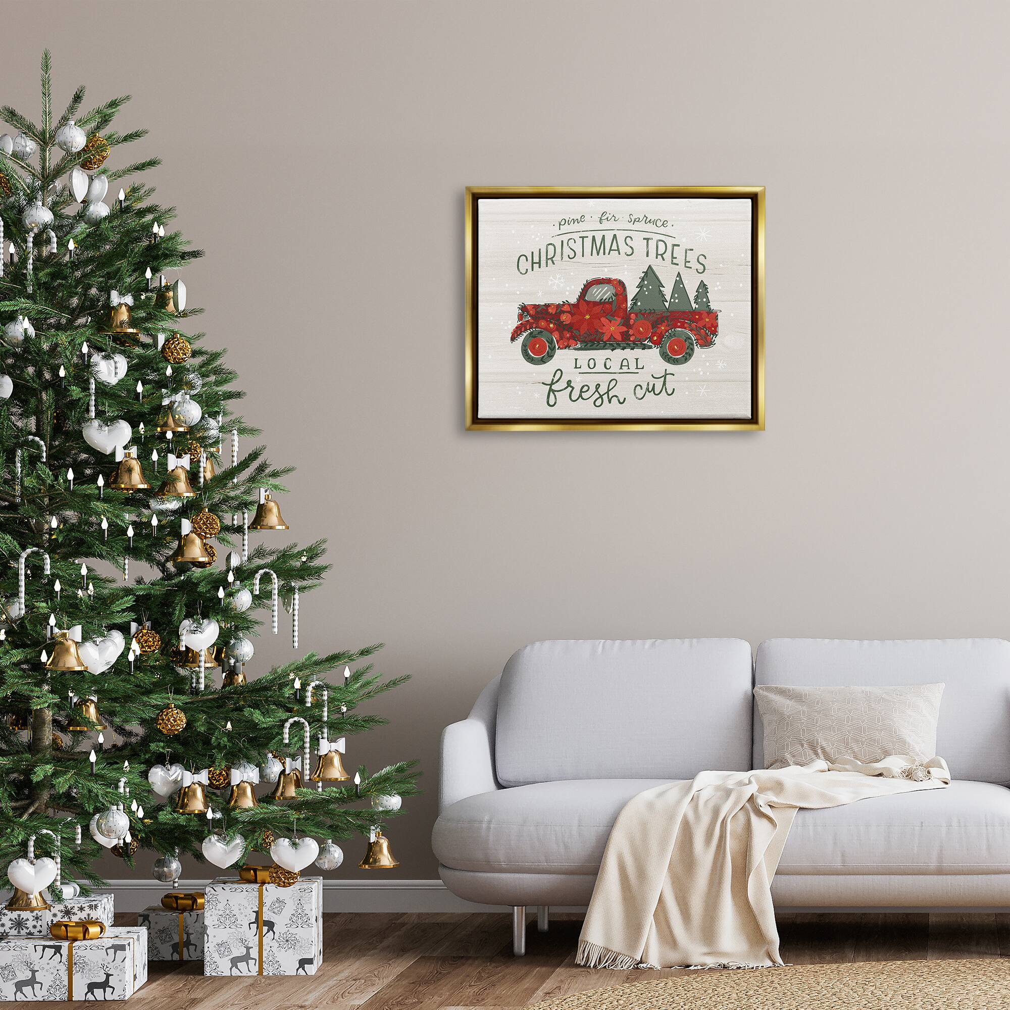 Stupell Industries Local Fresh Cut Christmas Trees Framed Floater Canvas Wall Art