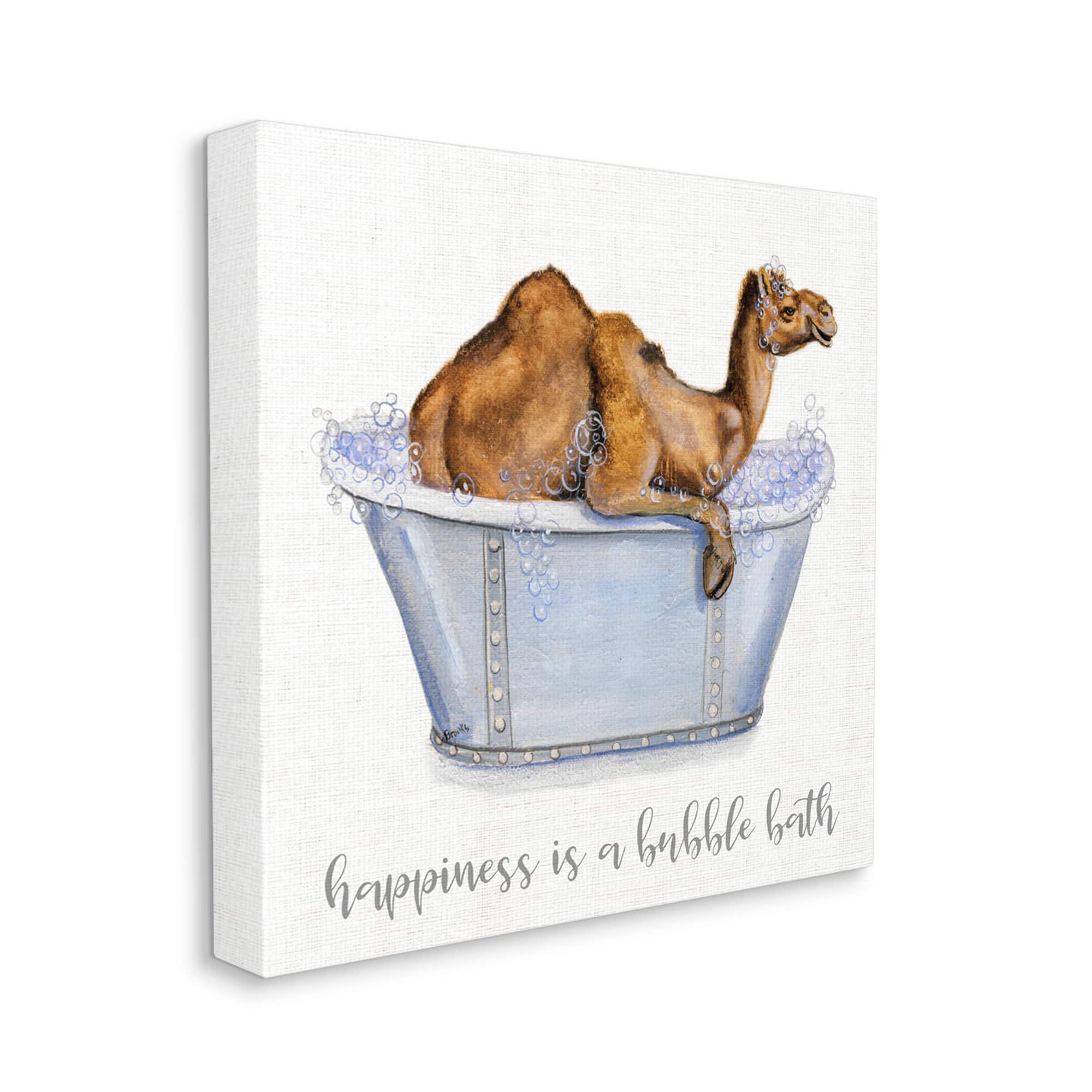 Stupell Industries Happiness Is a Bubble Bath Desert Camel Bathroom Canvas Wall Art