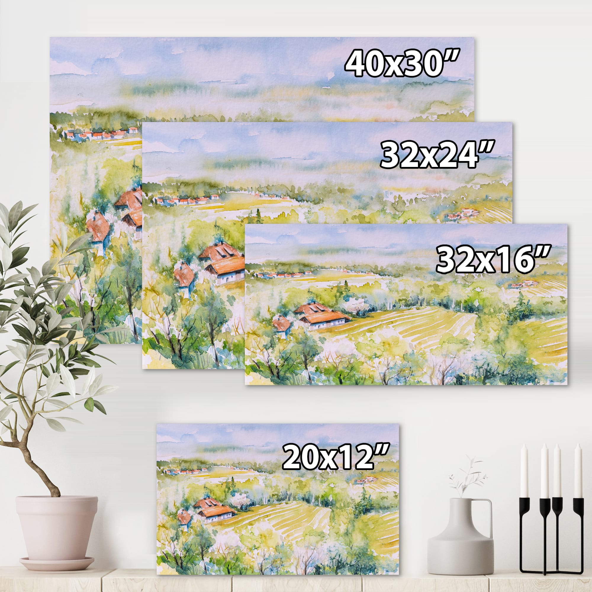 Designart - Blossoming Green Fields In Countryside - Country Canvas Wall Art Print
