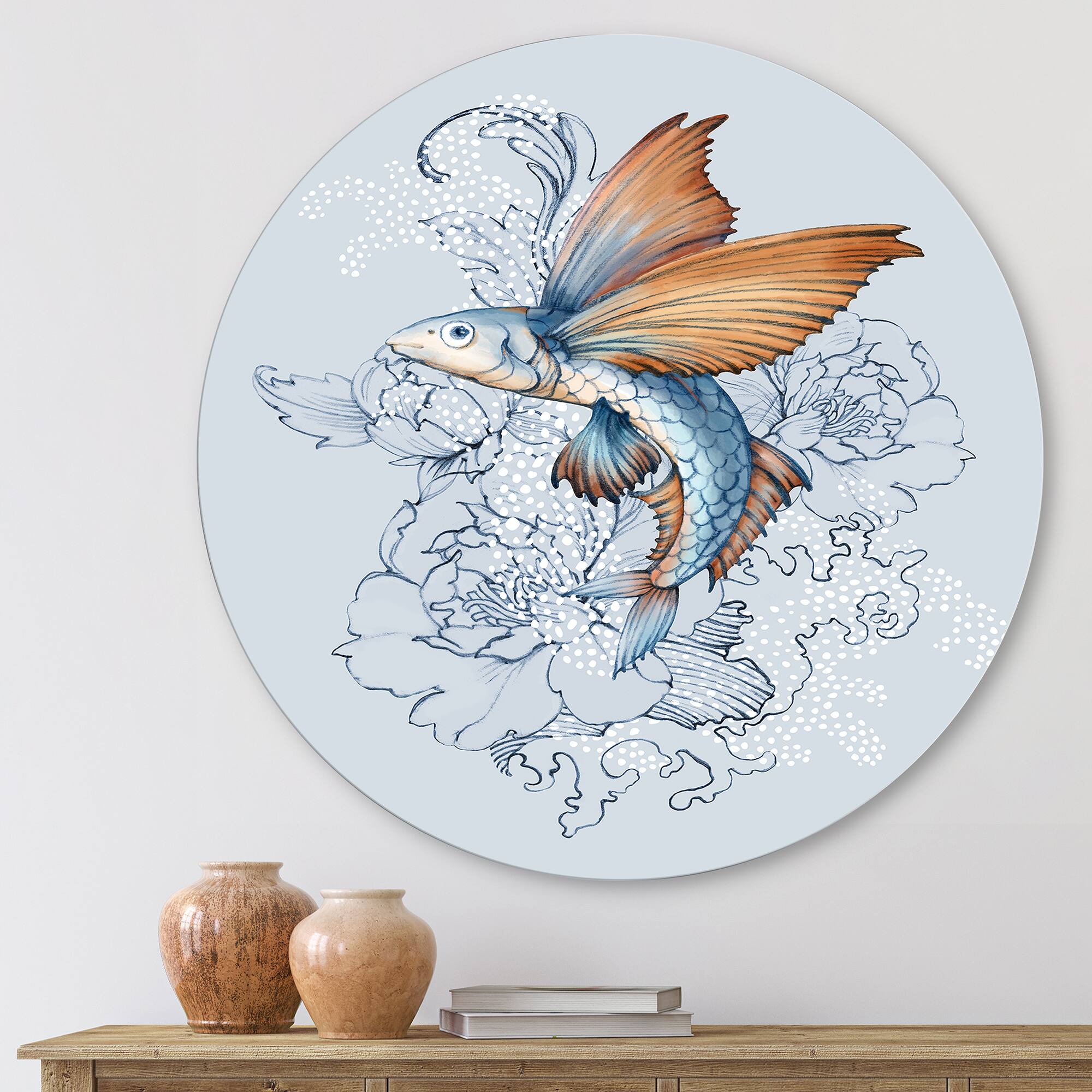 Designart - Flying Fish On Peonies