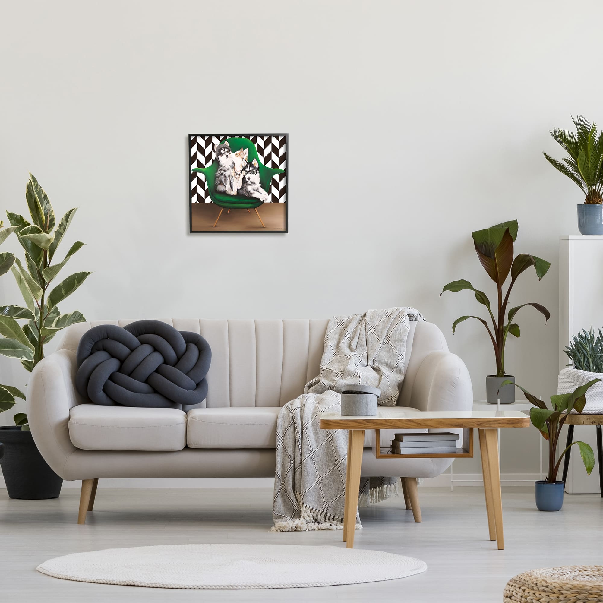 Stupell Industries Hipster Dogs Green Mod Chair Modern Room Interior Framed Wall Art