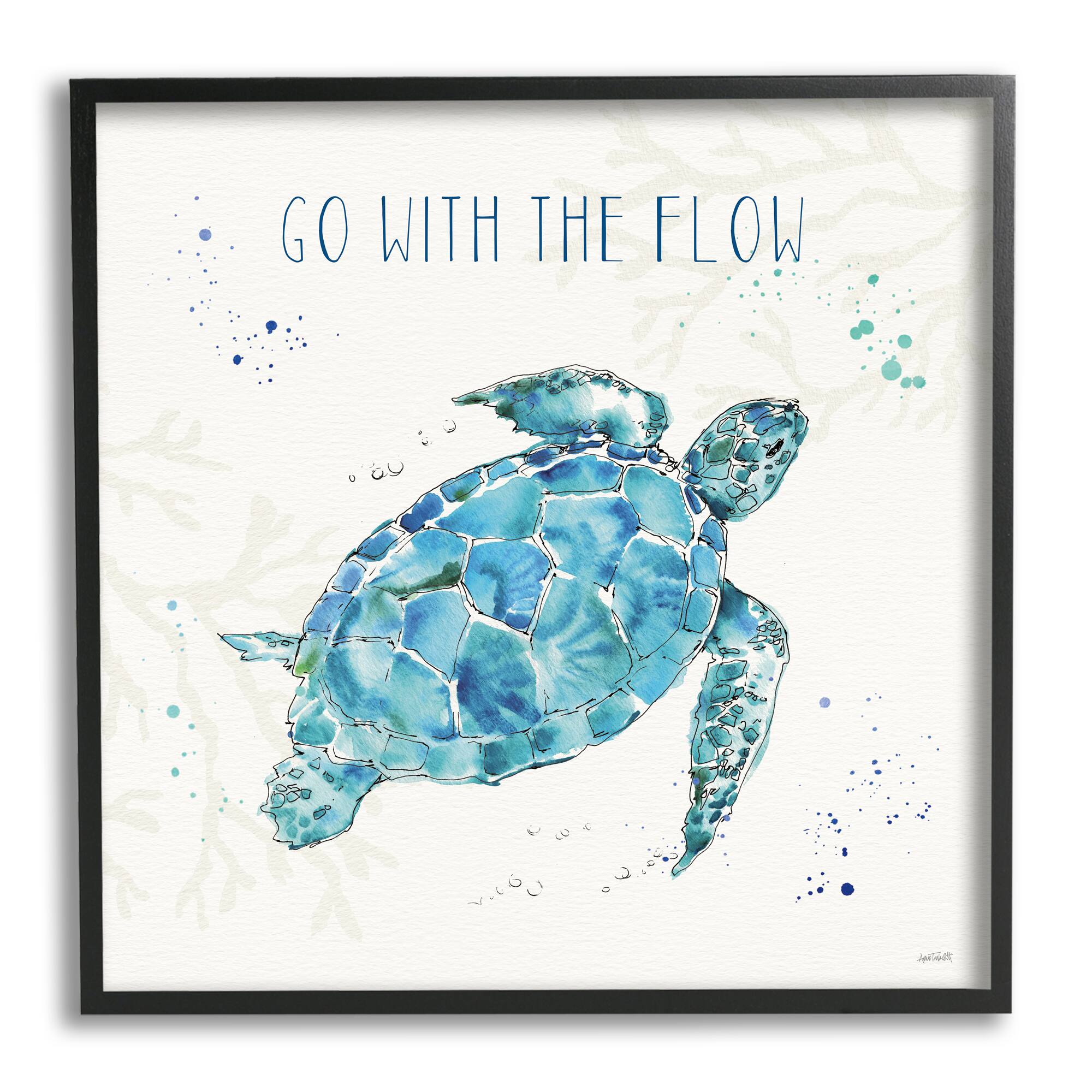 Stupell Industries Go with the Flow Turtle Watercolor Wall Art in Frame