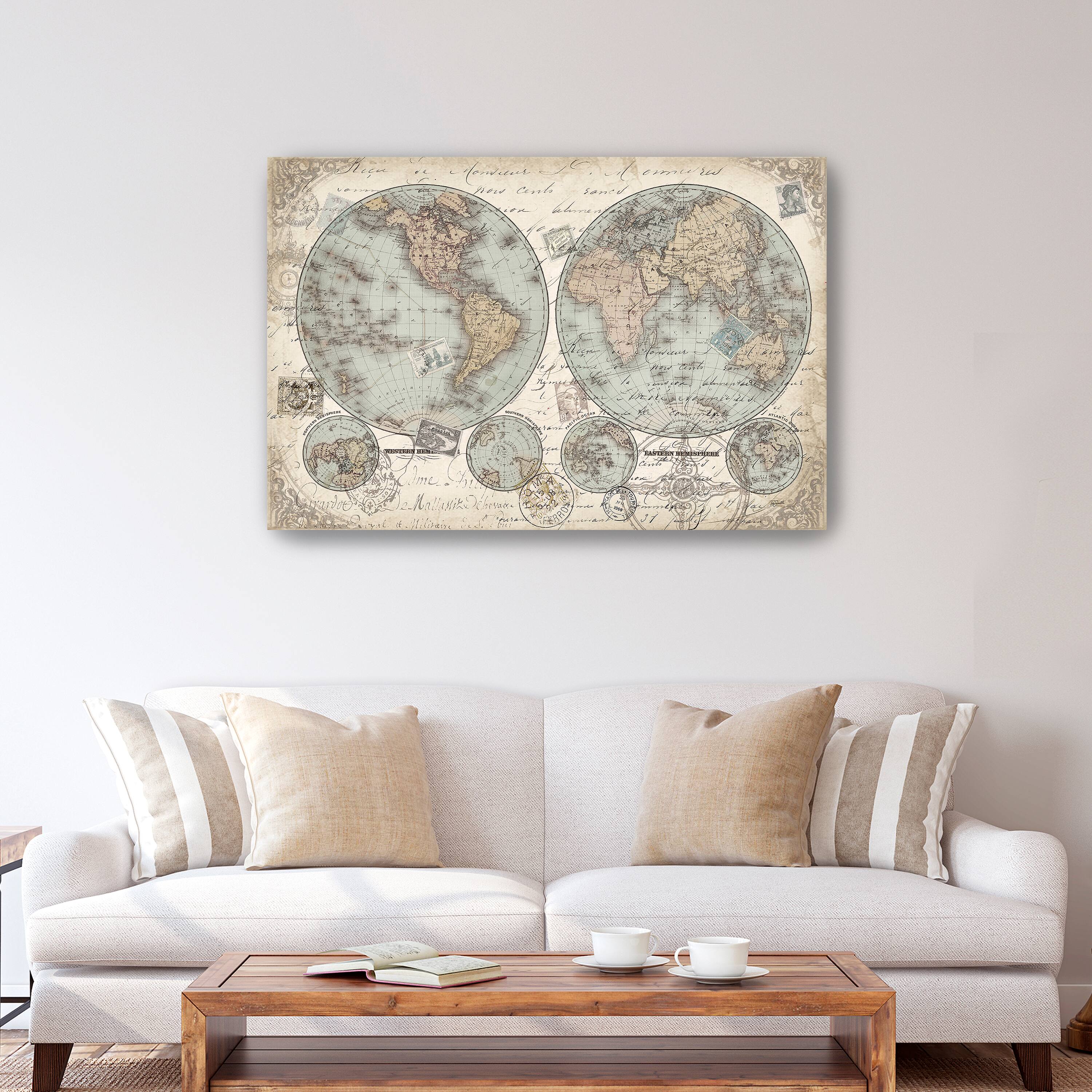 World Map Hemispheres Landscape Canvas Giclee
