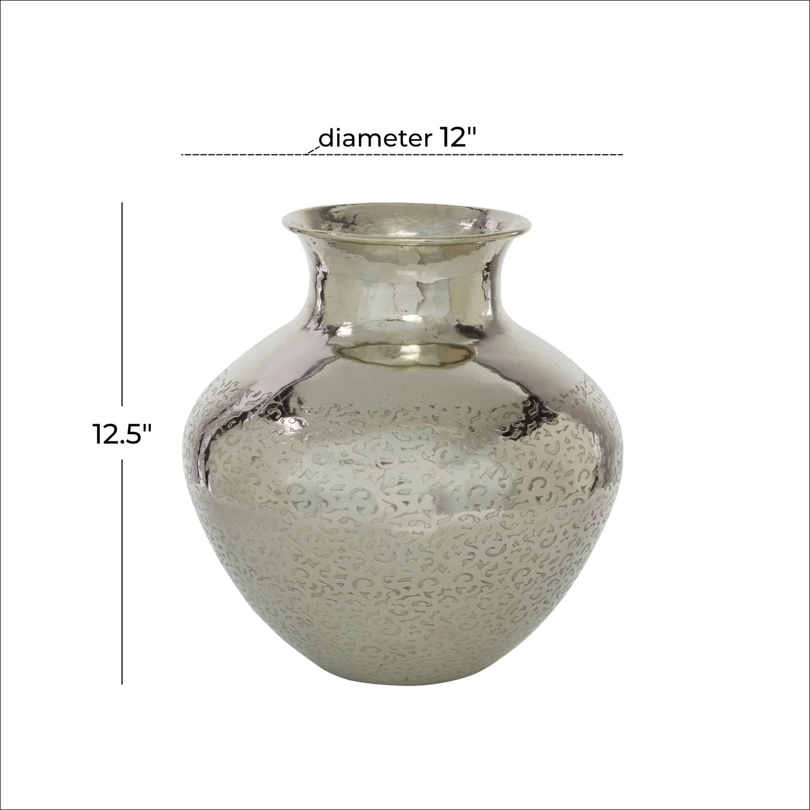 13" Silver Aluminum Contemporary Round Vase