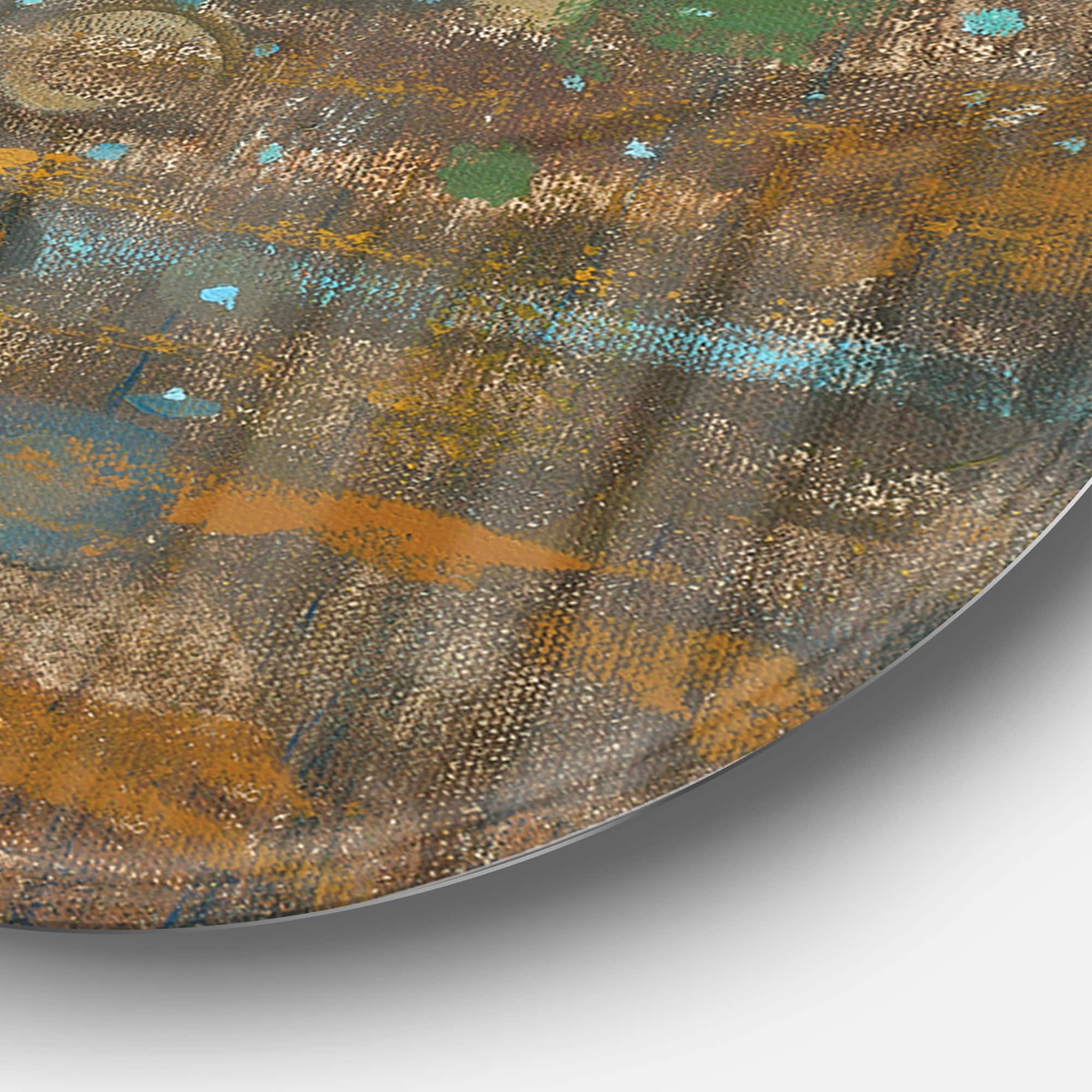 Designart - Blue and Bronze Dots on Glass IV - Geometric Metal Circle Wall Art