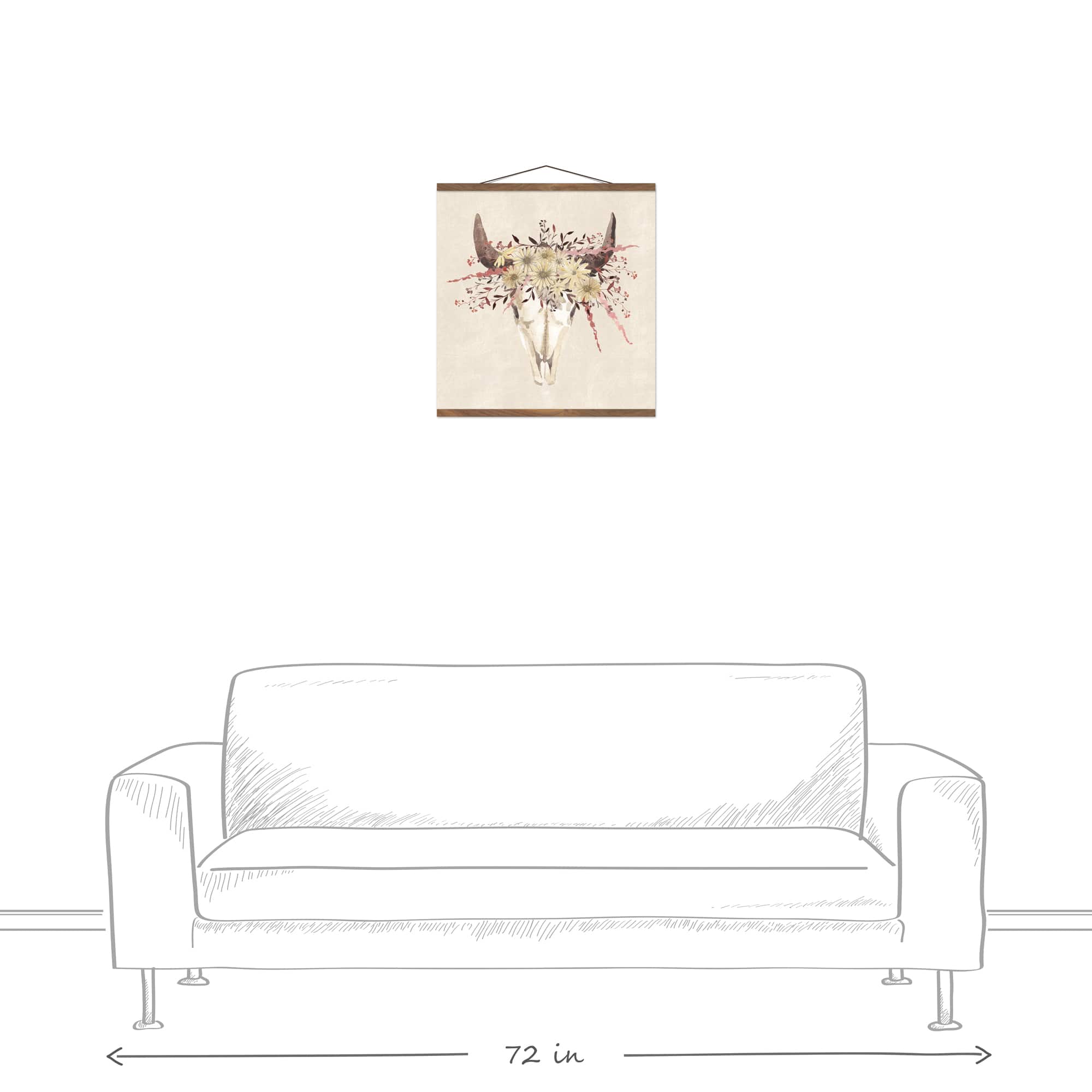 Skull With Flowers 20" x 20" Teak Hanging Canvas