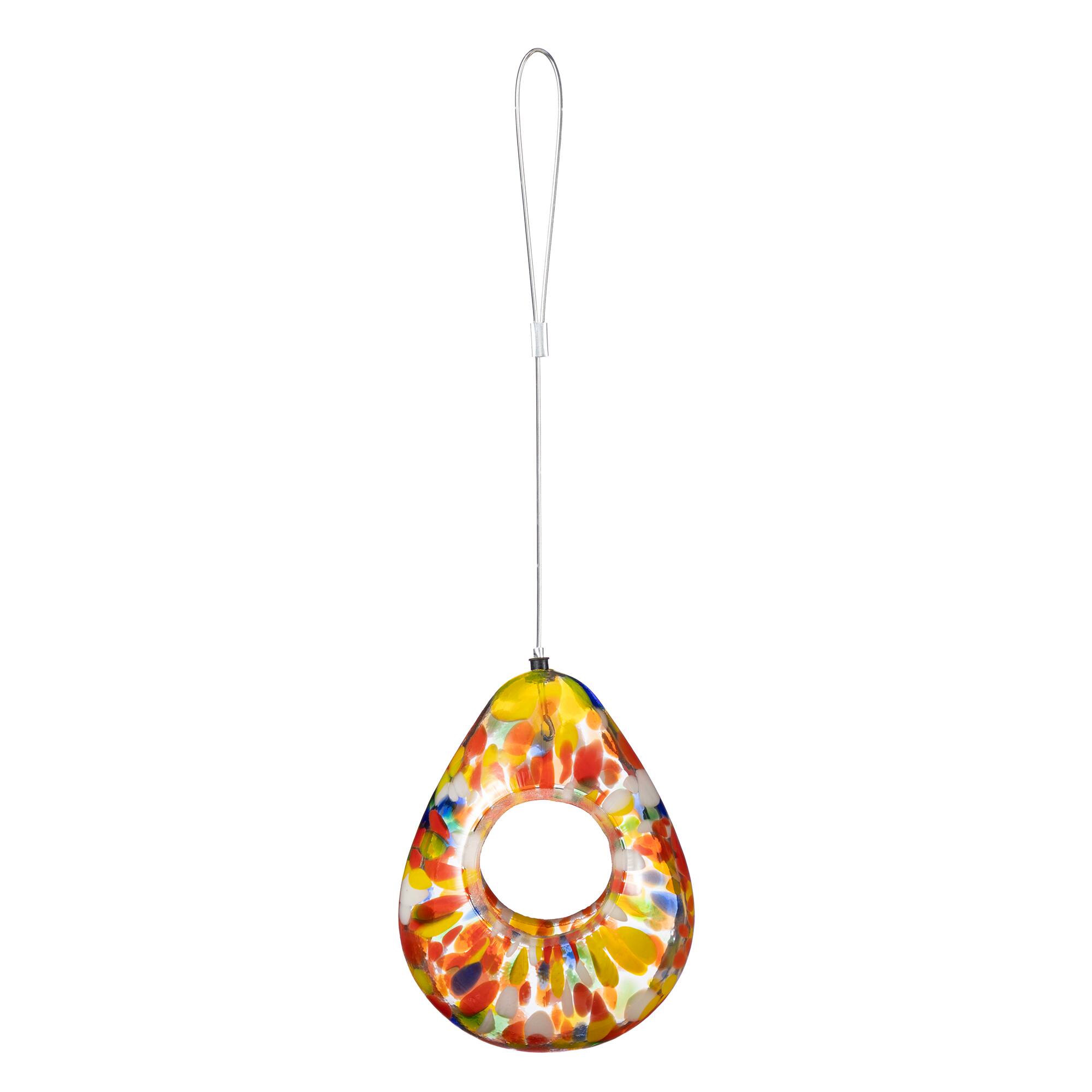 Glitzhome® 6.75" Glass Water Drop Hanging Orange Dots Birdfeeder
