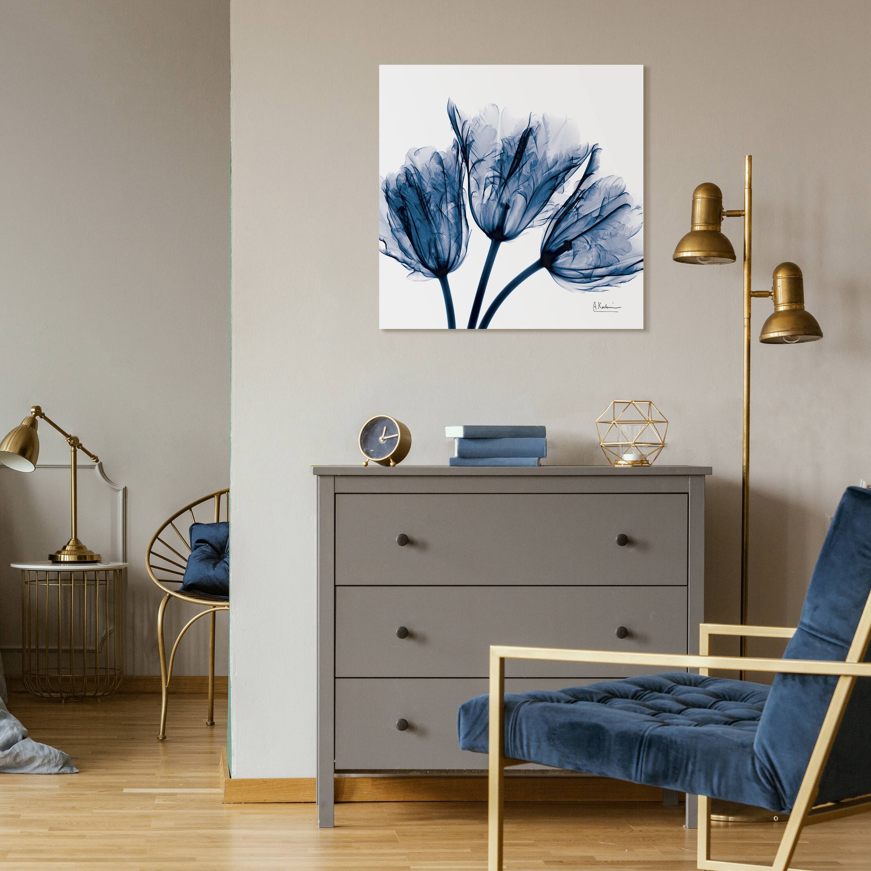 Empire Art Direct 24" x 24" Blue Tulip X-Ray Frameless Free Floating Printed Tempered Glass Wall Art