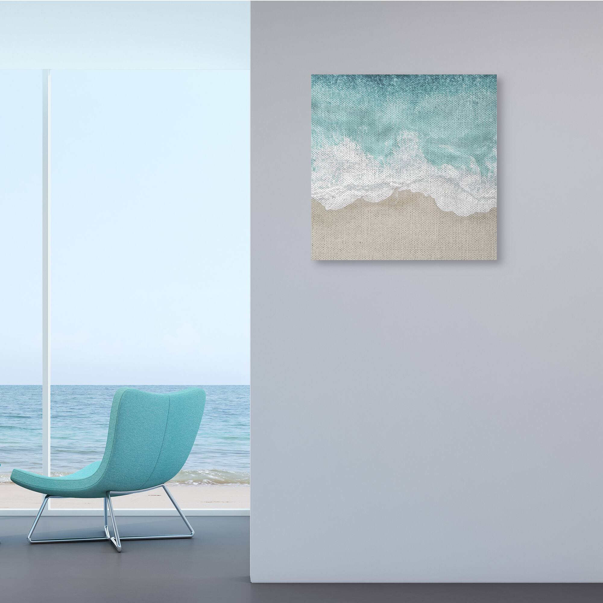Stupell Industries Sea Foam Sandy Beach Soft Blue Coast Canvas Wall Art