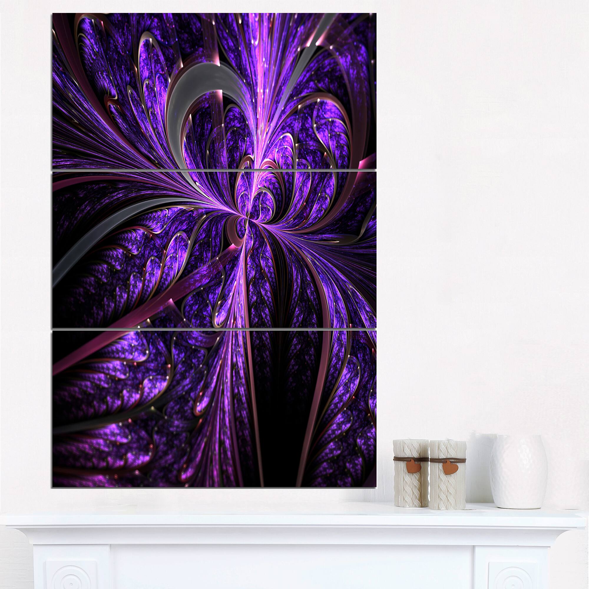 Designart - Embossed Dark Purple Floral Shapes - Large Floral Wall Art Canvas