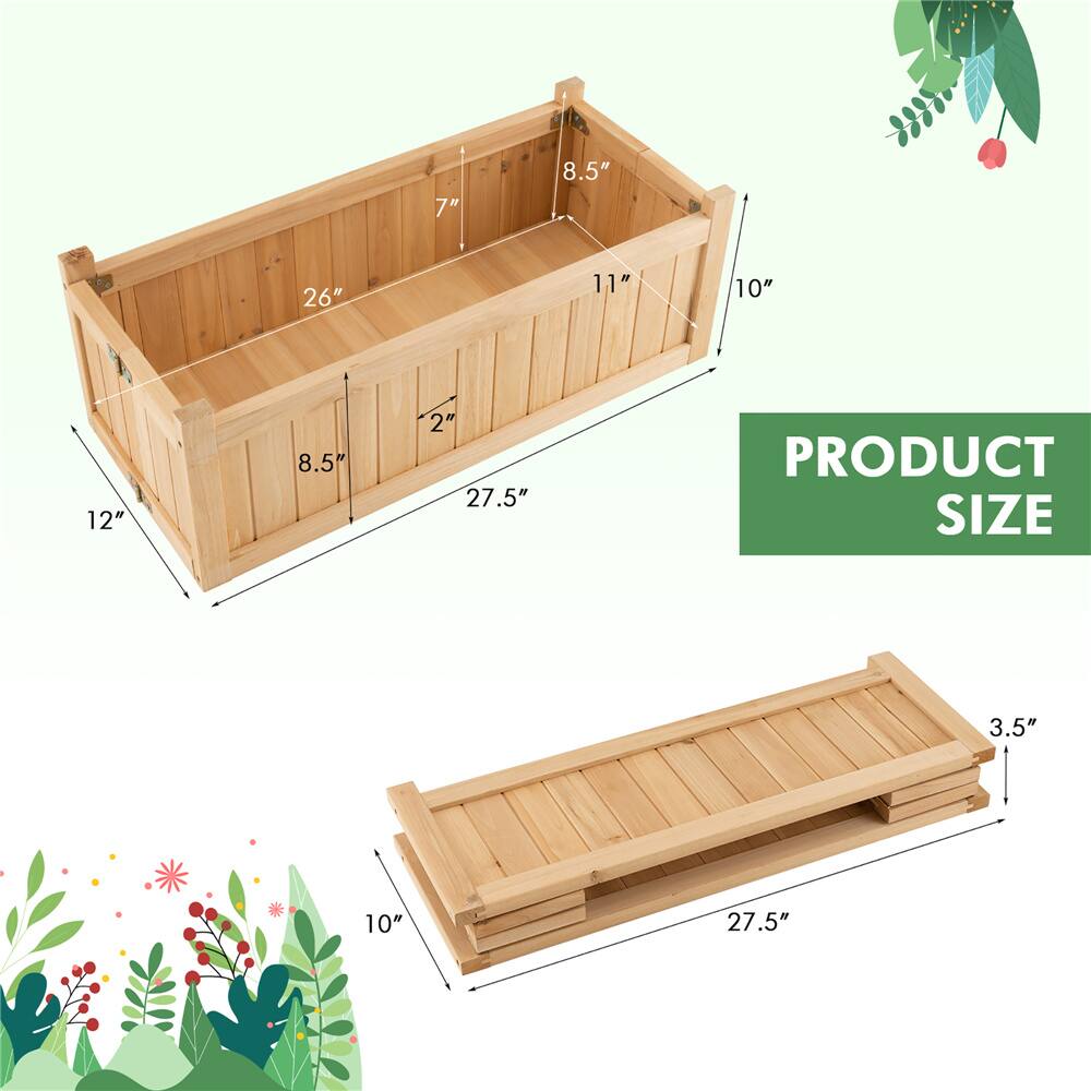 Costway Outdoor Wooden Planter Box Folding Raised Garden Plant Container with Drainage Hole